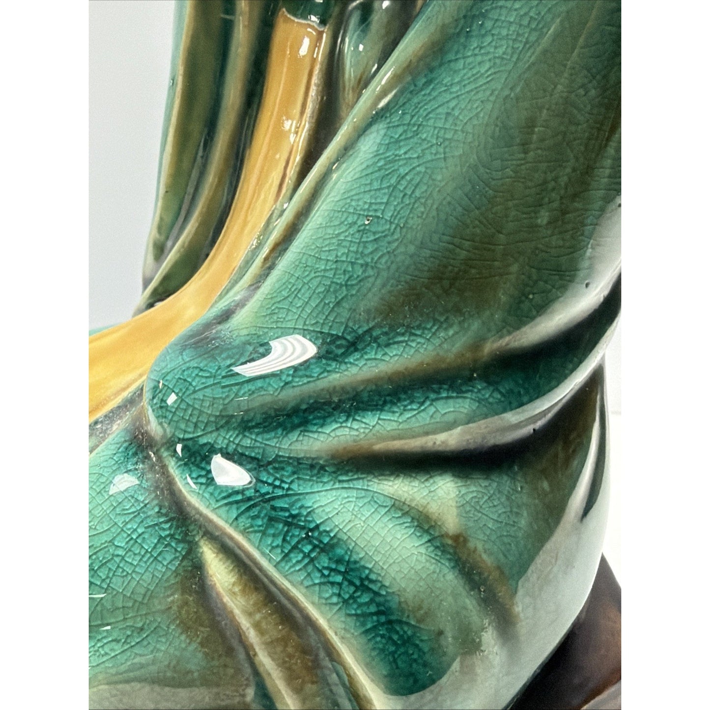 Shiwan Mudman Pottery Chinese Celadon Glazed Woman Sculpture Pitcher Bow