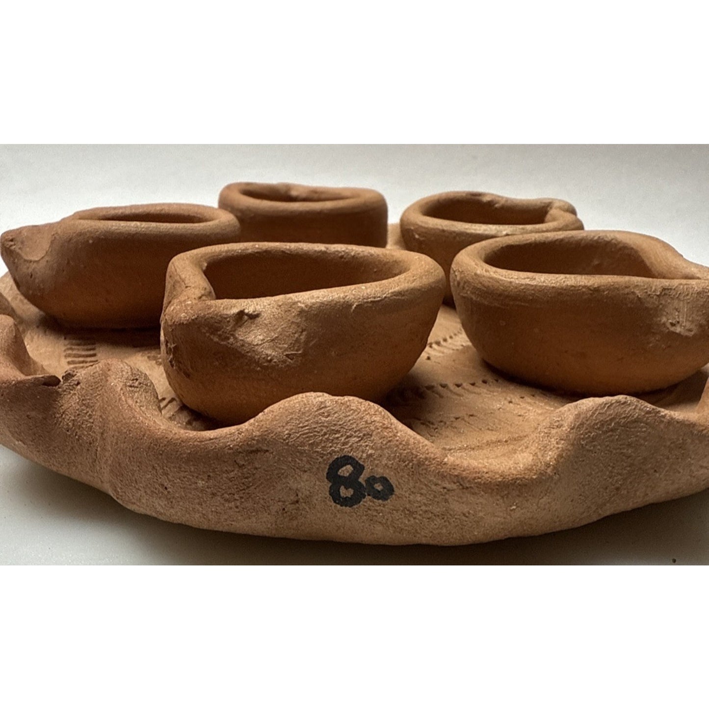 Clay Pot Diwali Oil Prayer Lamp Mitti Diya Plate Five Candle As Is