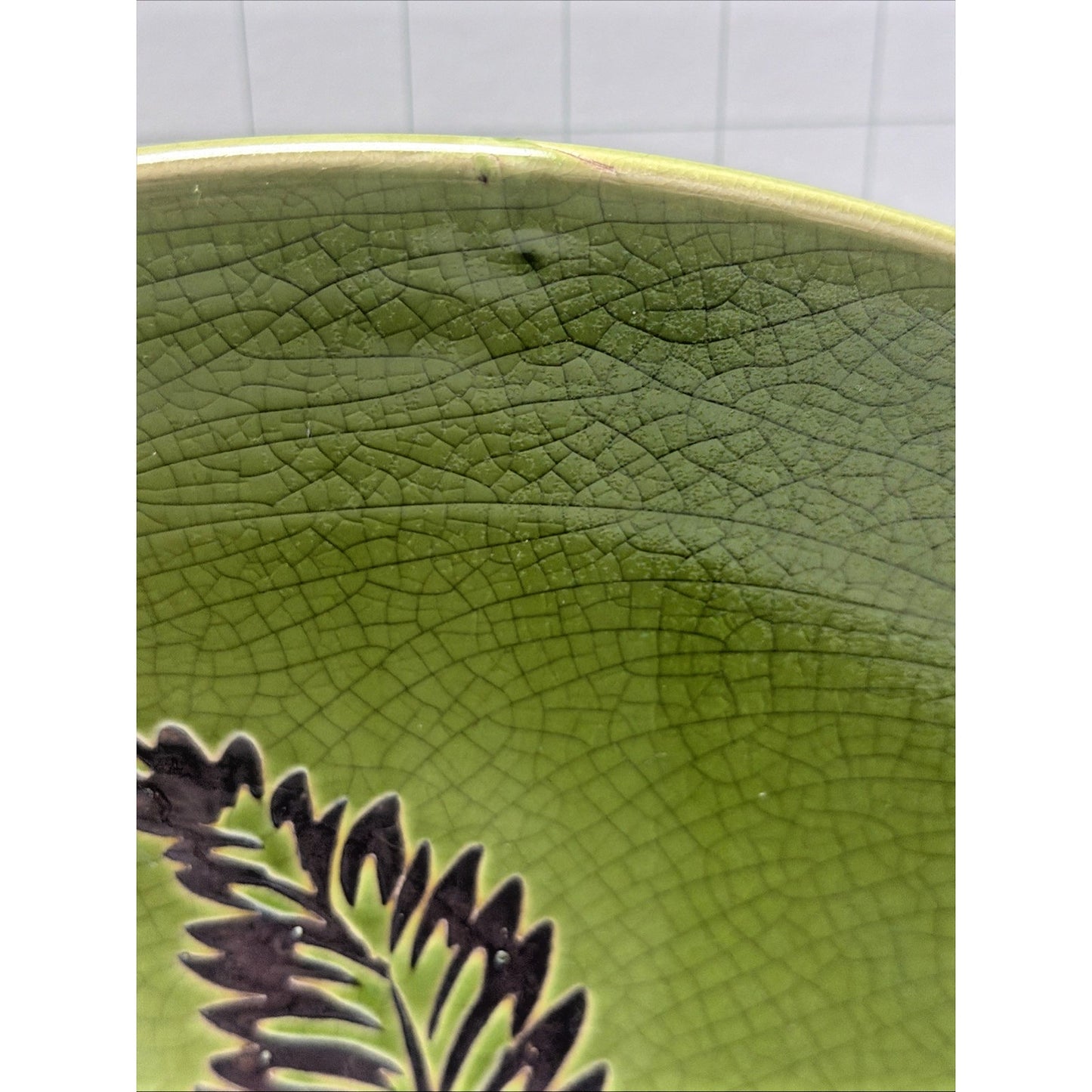 MCM En Franco Guadalajara Pottery Charger Tray Large Crackle Glaze Botanical