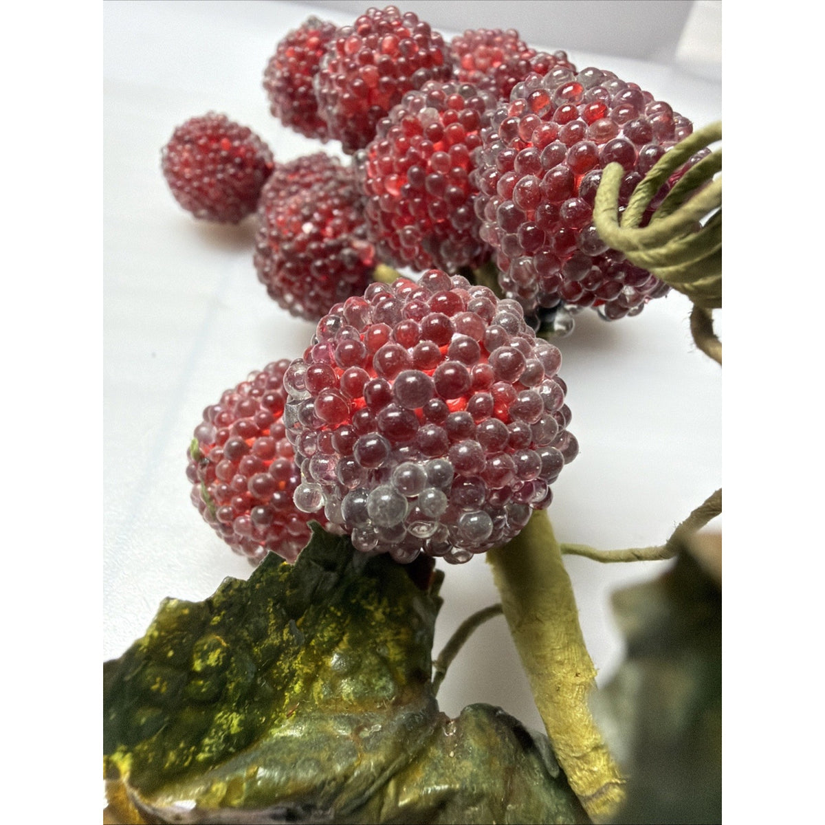MCM Grape Cluster Glass Beaded Stem Leaves Fruit Red As Is