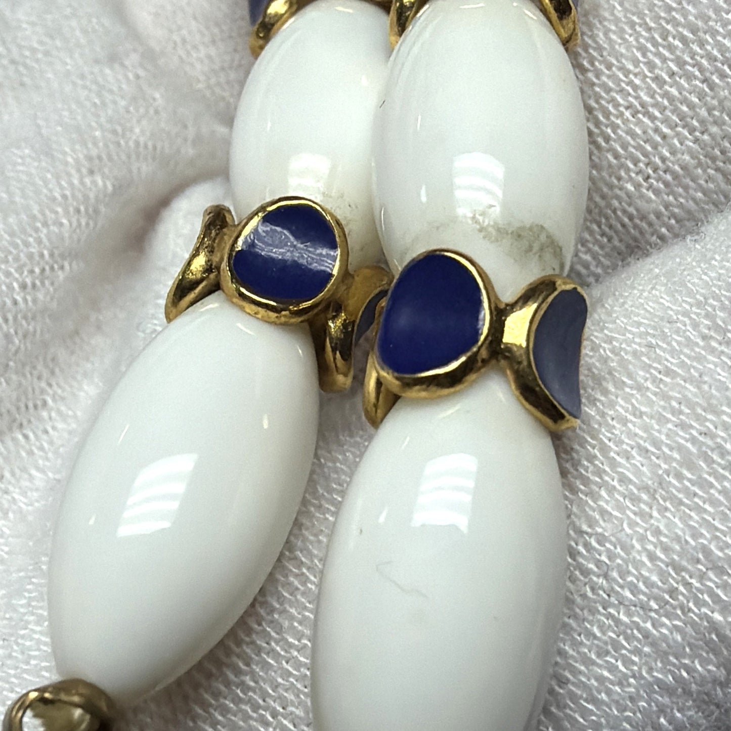 Vtg Crown Trifari White Lucite Blue Enamel Choker Necklace Earrings Set As Is