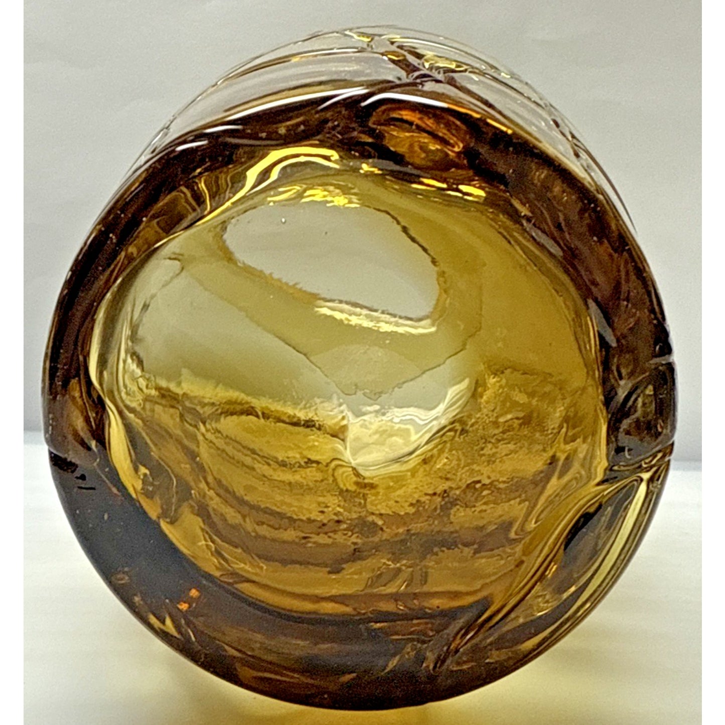 MCM Amber Blown Art Glass Vase Webbed Spider Vine Threaded Abstract