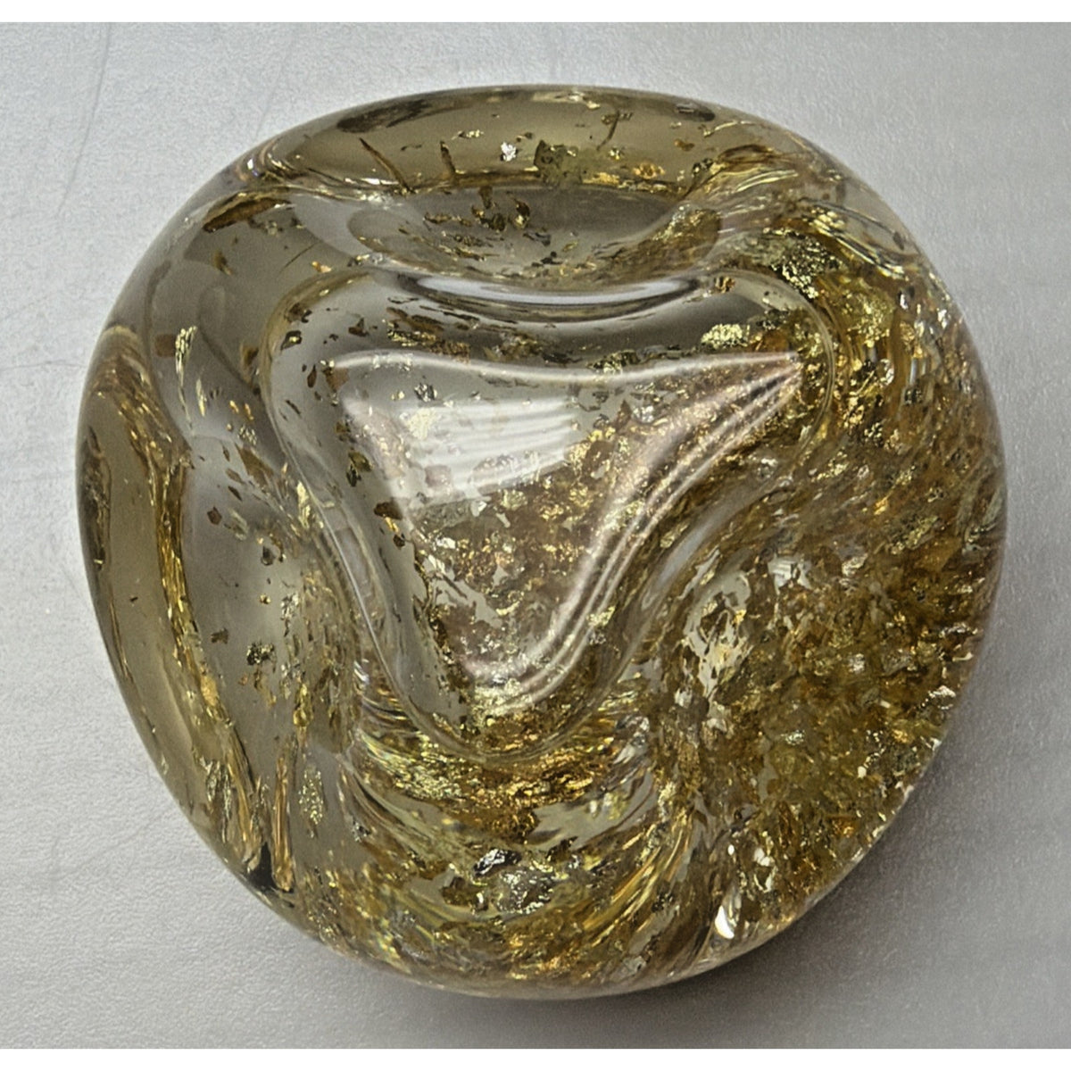Vintage 23k Gold Golden Flow Studio Hand Blown Glass Paperweight Snow Globe