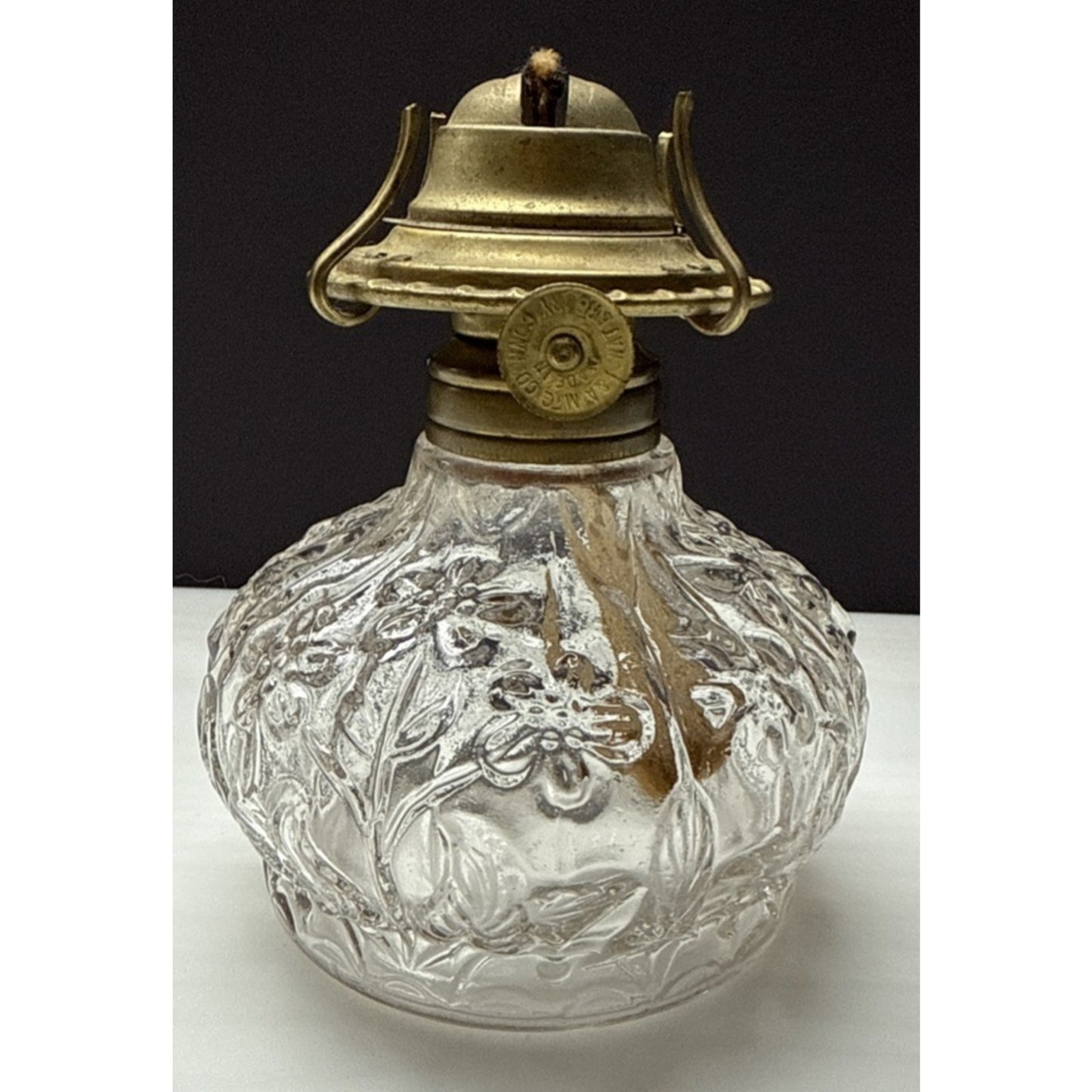 Antique EAPG Plume Atwood Triple Flower Forget Me Not Mini Oil Lamp Eagle Mfg Co