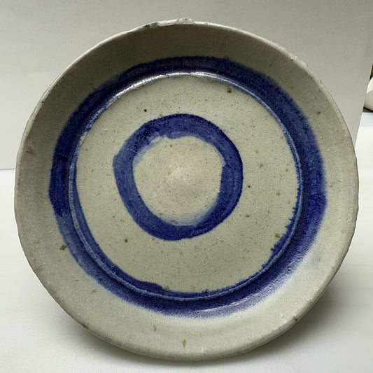 Vintage HMN Art Pottery Platter Plate Bowls Stoneware Blue Circles