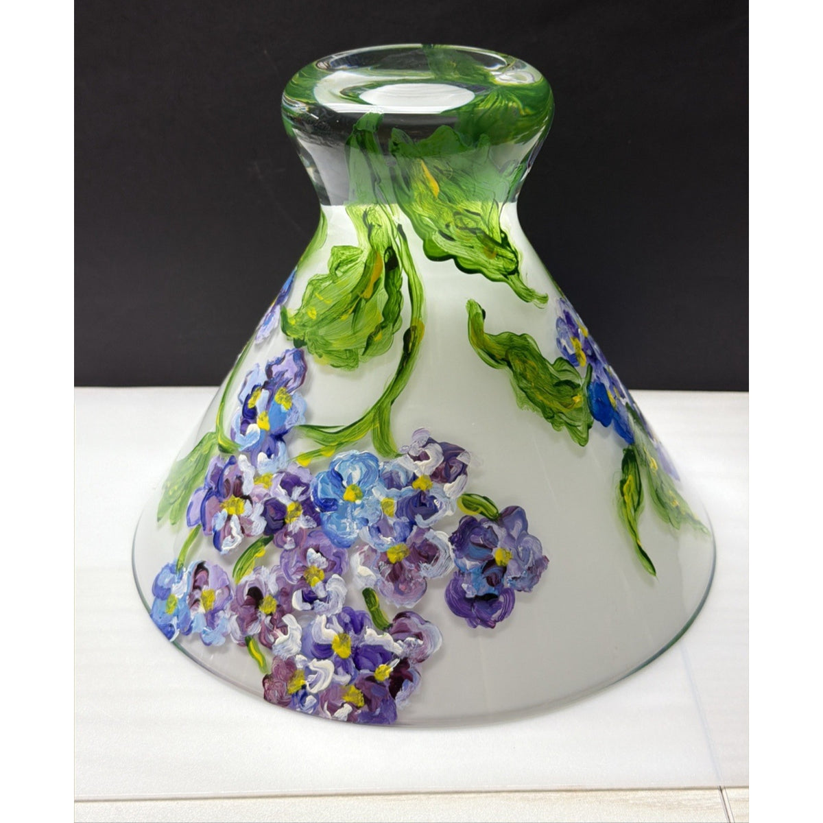 Vintage Mouth Blown Cased Art Glass Vase Hand Painted Floral Primrose Signed