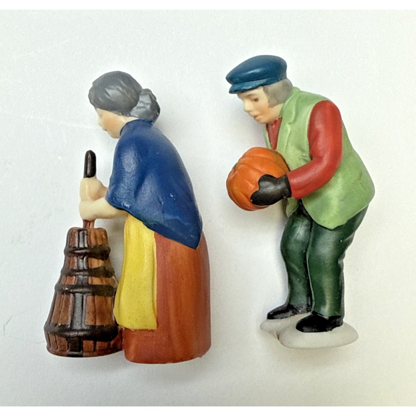 Vtg Lot of 2 Dept 56 Harvest Time Farmer Pumpkin Wife Butter Churn New England