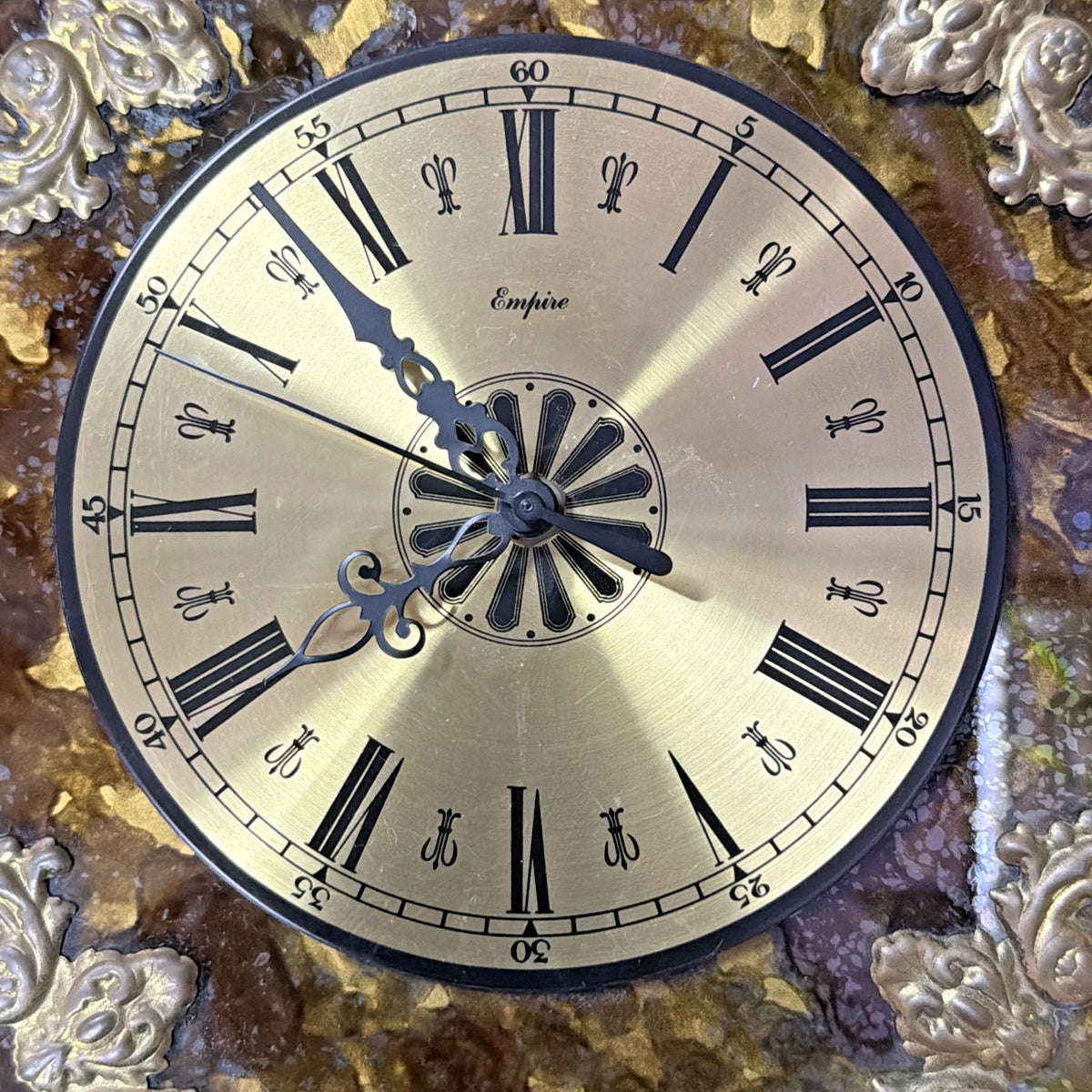 MCM Empire Art Products Co NY Hollywood Regency Wood Framed Clock Gold Brass Met