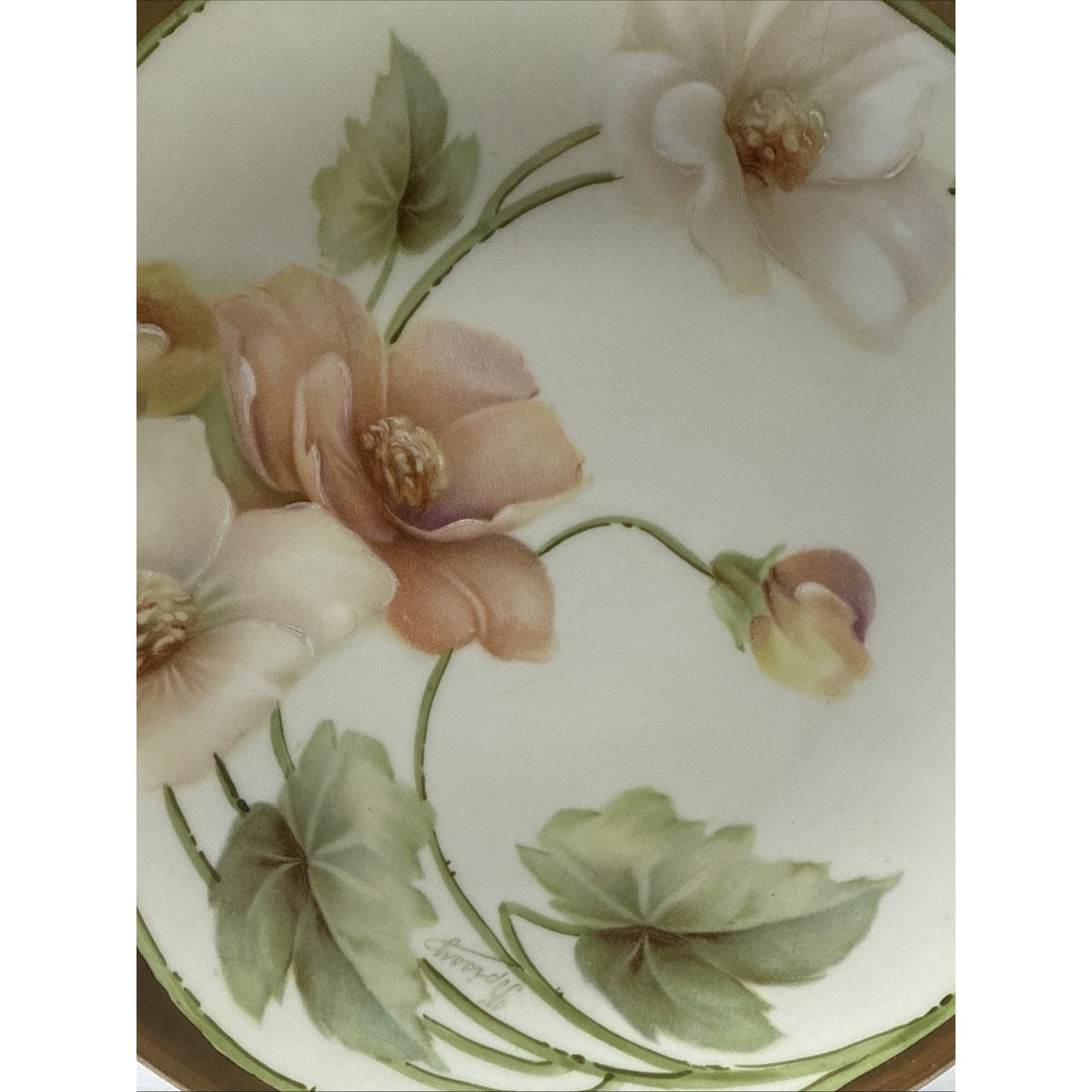 Old RS Prussia Germany Hand Painted Cabinet Plate Gold Floral Signed