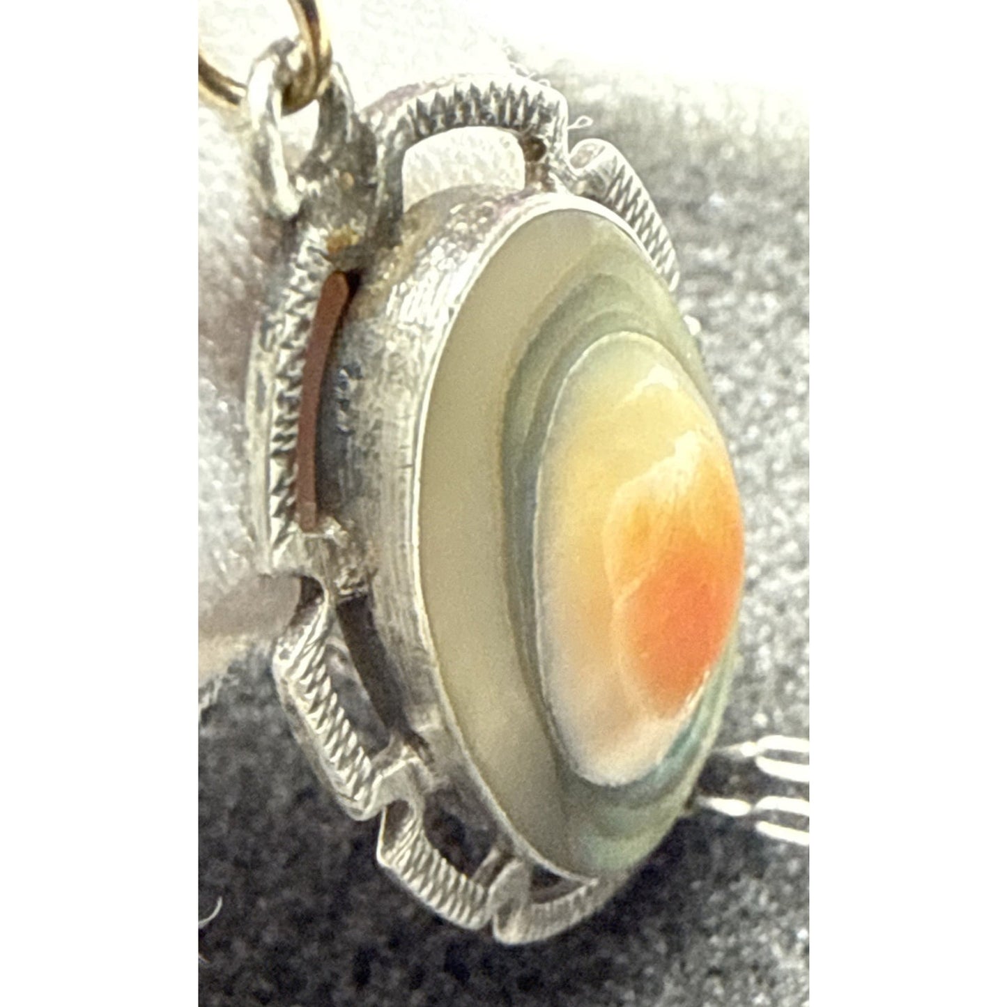 Art Deco Sterling Silver Abalone Blister Pearl Pendant Necklace Chain As Is