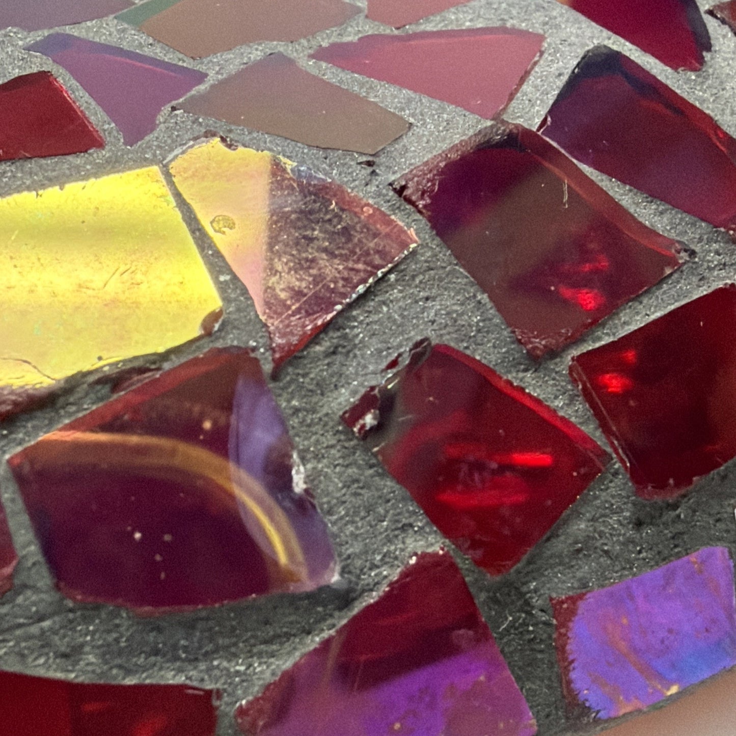 Vintage Mosaic Stained Glass Artisanal Heart Tile Paperweight Clear Bottom