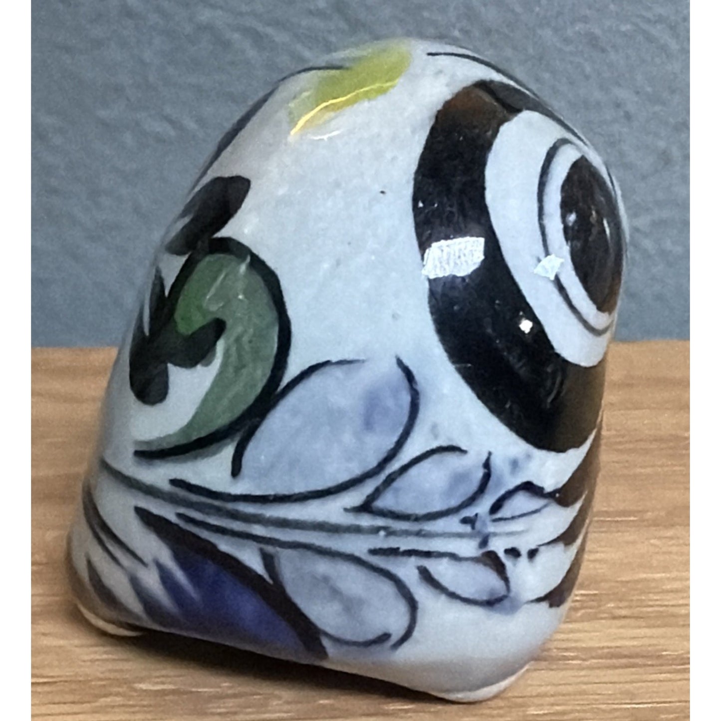 Vintage Mexican Tonala Pottery Owl Hand Painted Glazed Floral Signed As Is