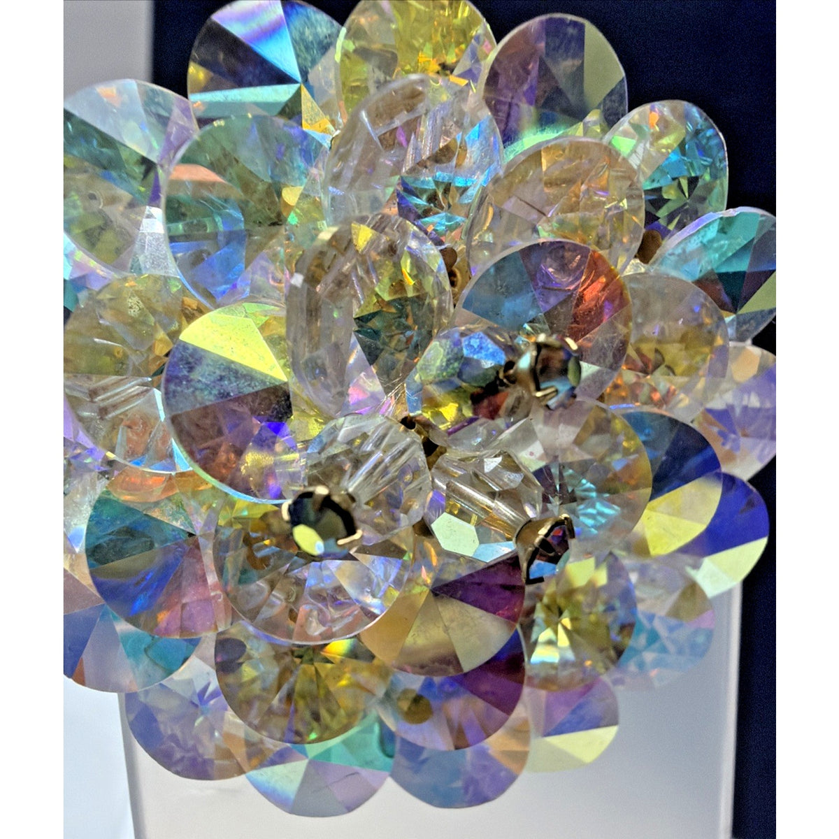 Vintage AB Crystal Faceted Rhinestone Brooch Rivoli Beaded