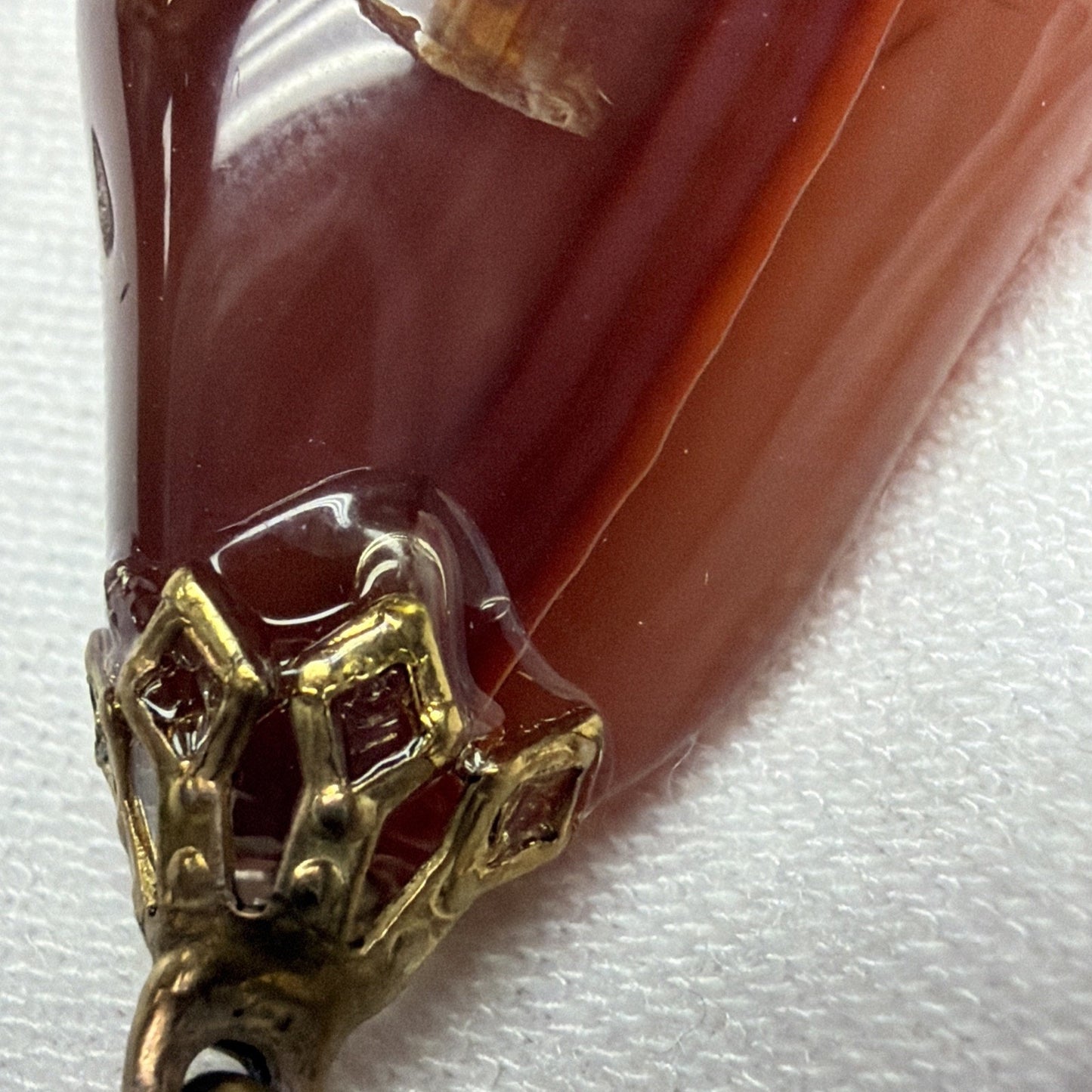Vintage Carnelian Agate Banded Stone Pendant Charm Polished