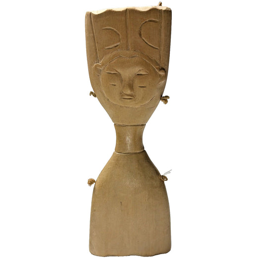 Vintage African Shaman Double Sided Wood Carved Tongue Rattle Shaker Instrument