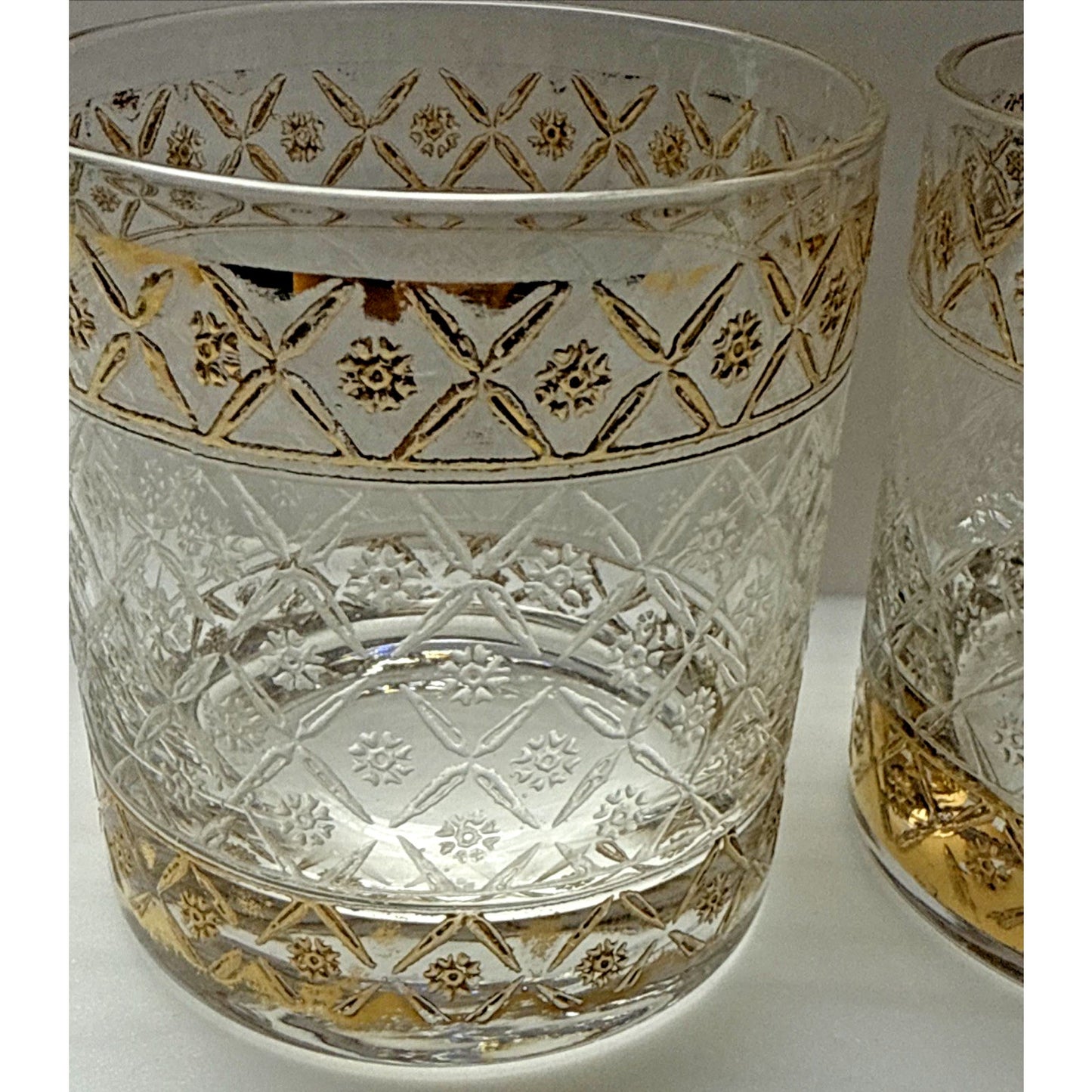 Vtg Lot of 2 Culver Glass Scintilla Village Old Fashioned Glass Rocks Gold As Is