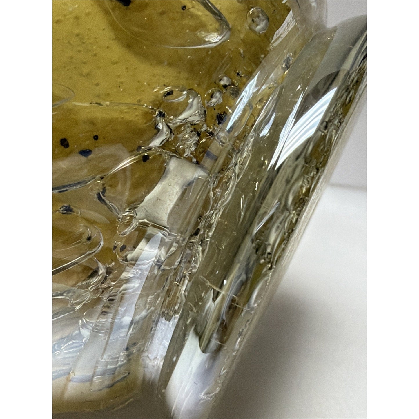 MCM French Studio Art Glass Yellow Bubbles Infused Iridescent Cased Vase As Is