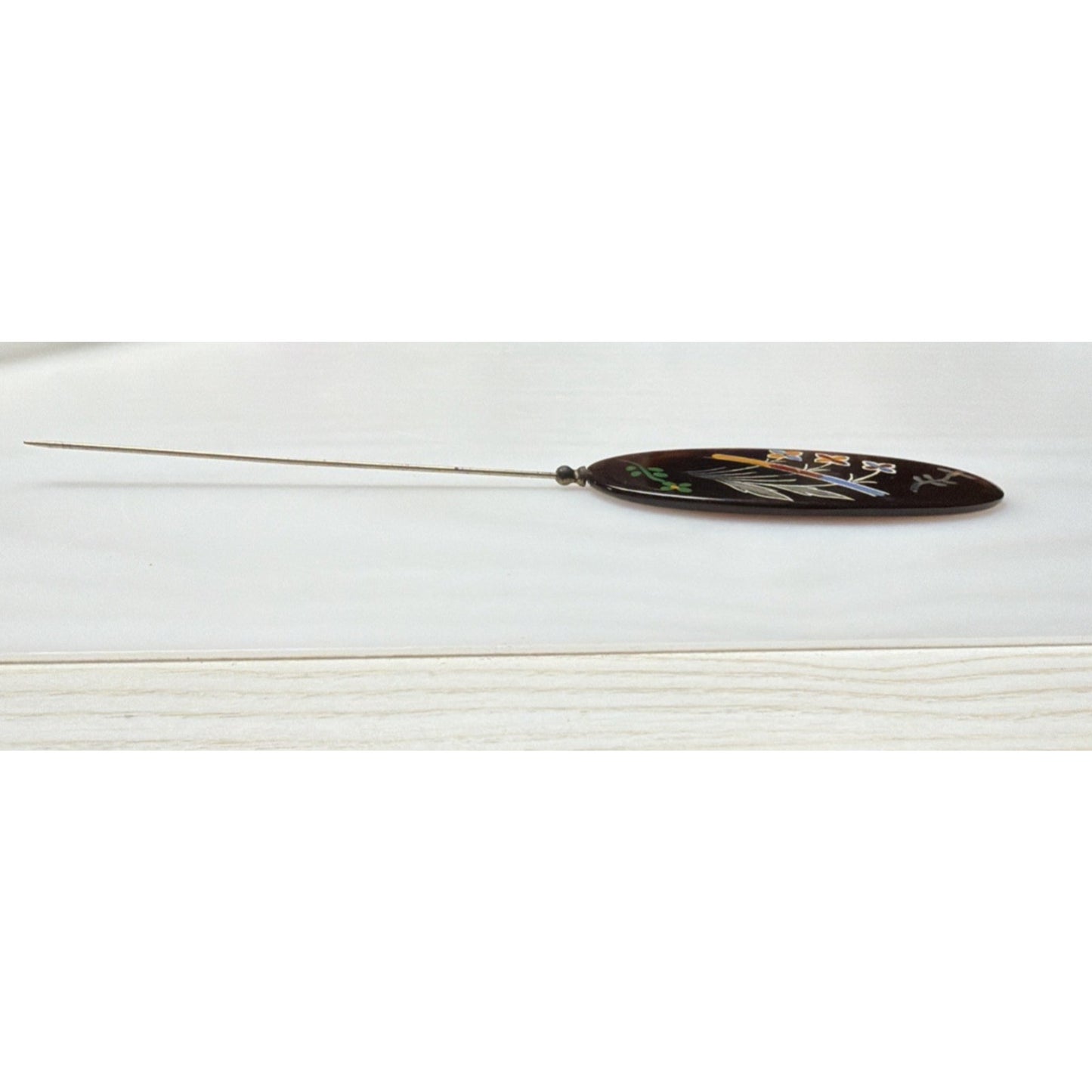 Art Deco Tortoise Shell Hair Pin Stick Pin Faux Hand Painted Enameled As Is