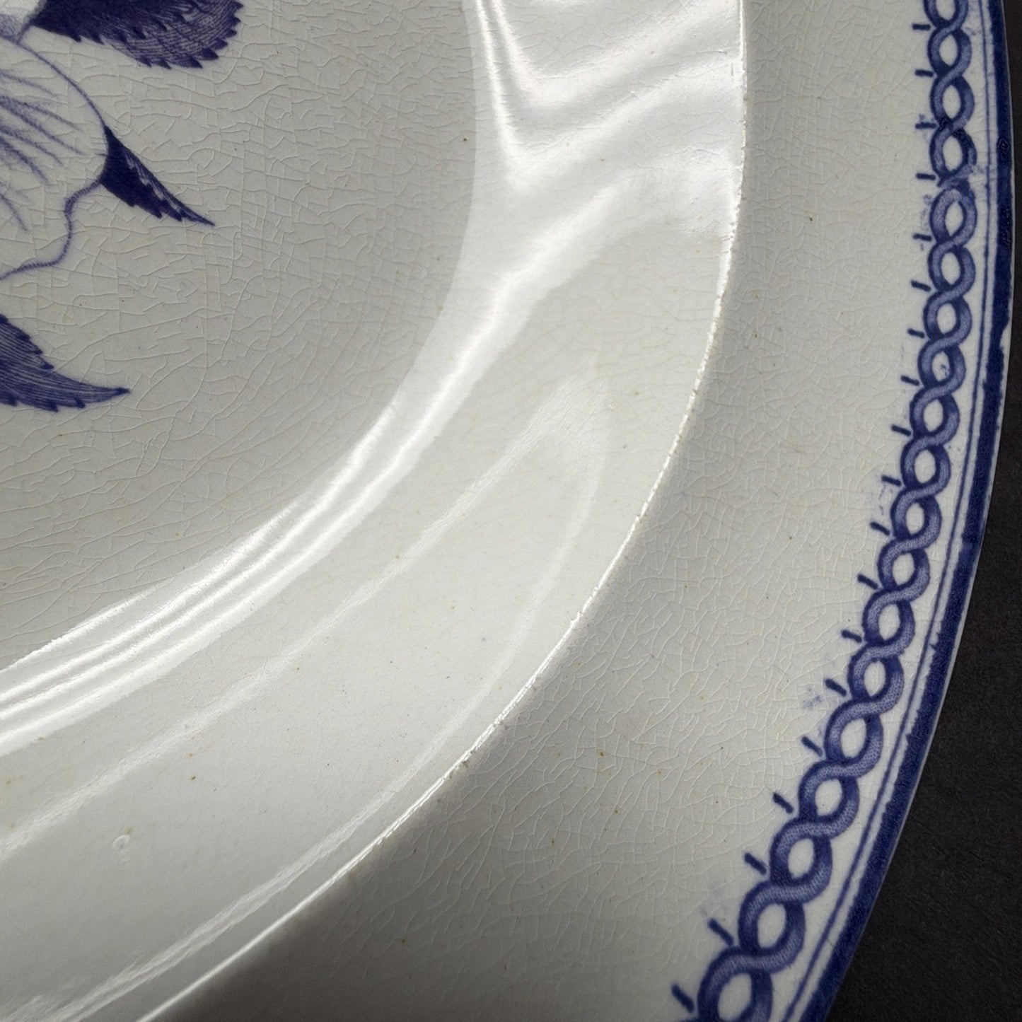 Antique Wedgwood Wild Rose Ironstone Blue Transferware Plate Bowl As Is