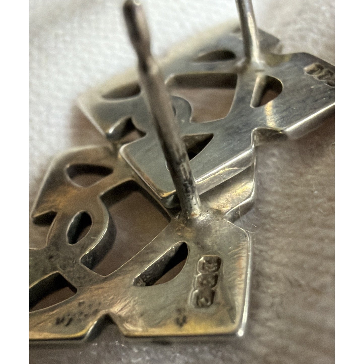 Vtg Dublin Ireland Celtic Stud Earrings Cut Out Square Sterling Signed No Backs