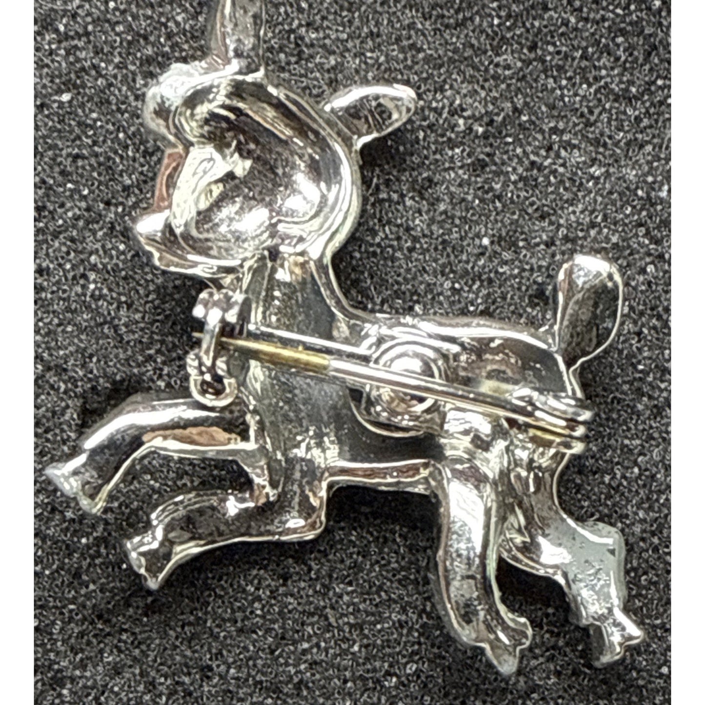 Vtg Silver Tone Little Lamb Brooch Pink Painted Feet Red Rhinestone Eyes As-Is