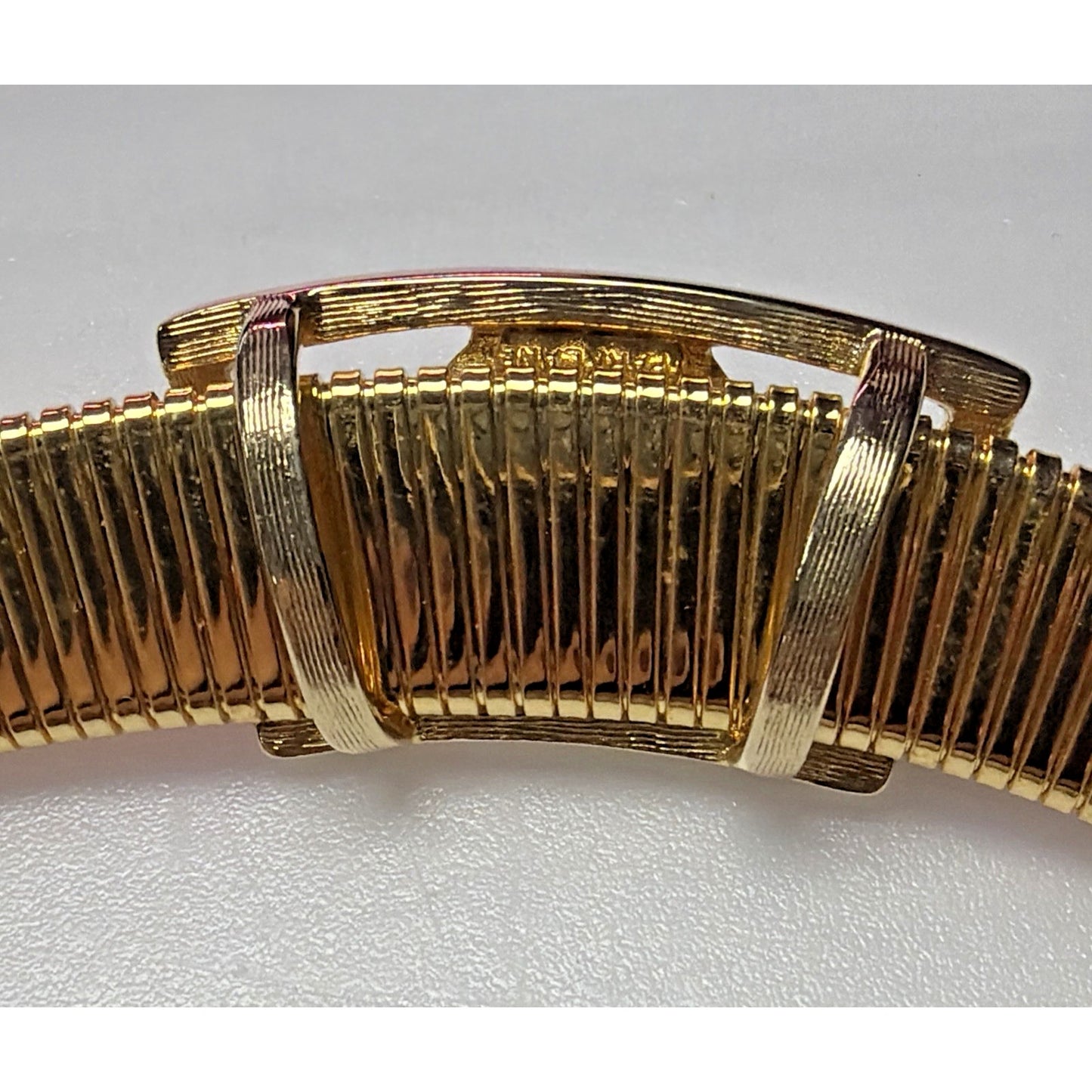 Vtg Park Lane Deco Inspired Collar Necklace Faux Pearl Slider Gold Tone Omega