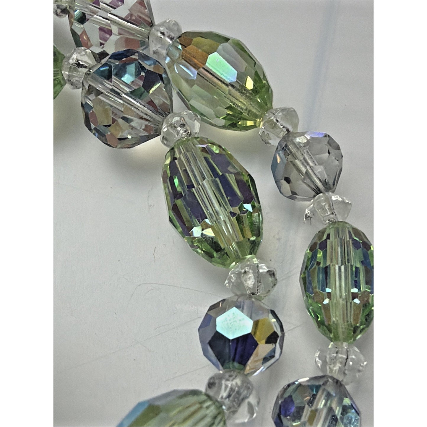 MCM Faceted AB Crystal Peridot Double Strand Necklace Rhinestone Hook Choker