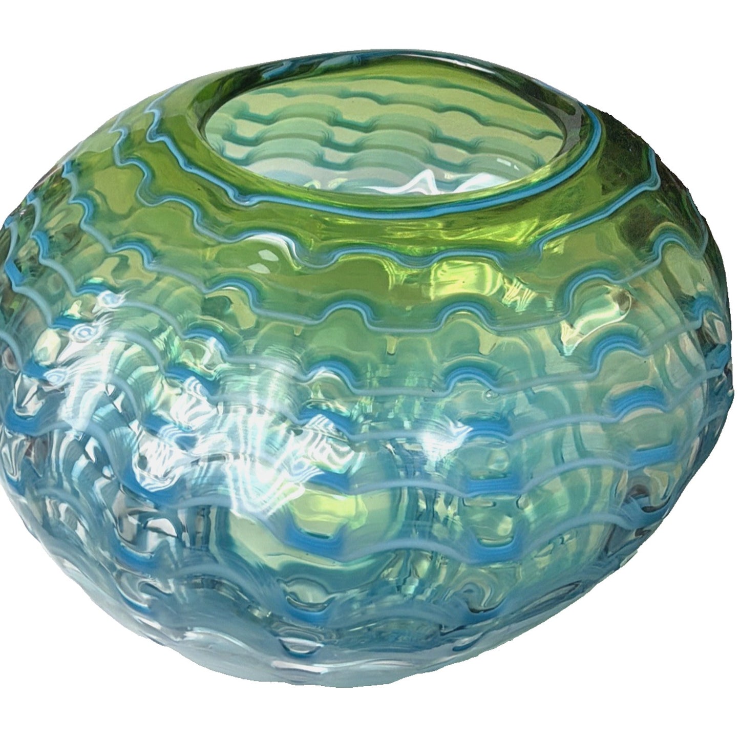 Dale Tiffany Waterfront Hand Blown Art Glass Green Blue Favrille Vase Bowl