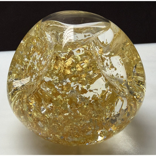 Vintage 23k Gold Golden Flow Studio Hand Blown Glass Paperweight Snow Globe