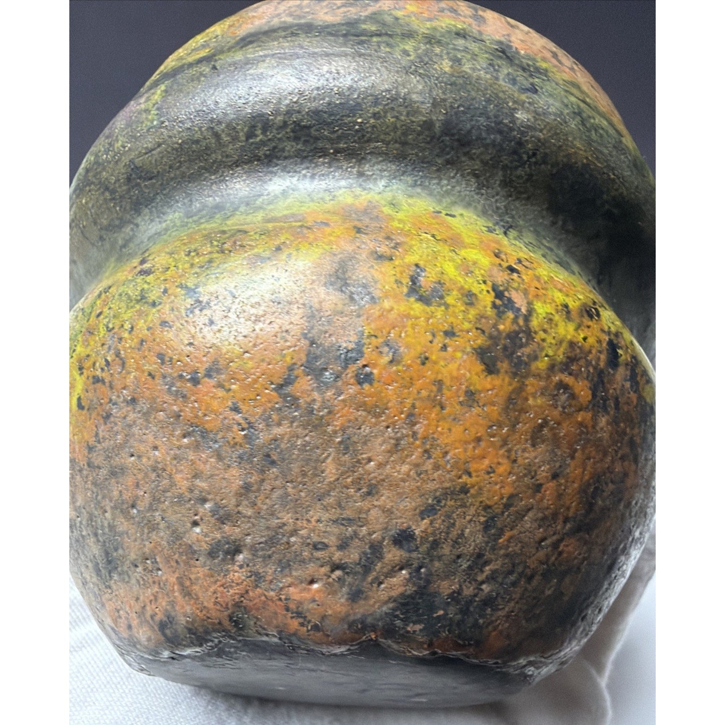 Old Raku Studio Art Pottery Glazed Abstract Fired Vase Planter Bowl