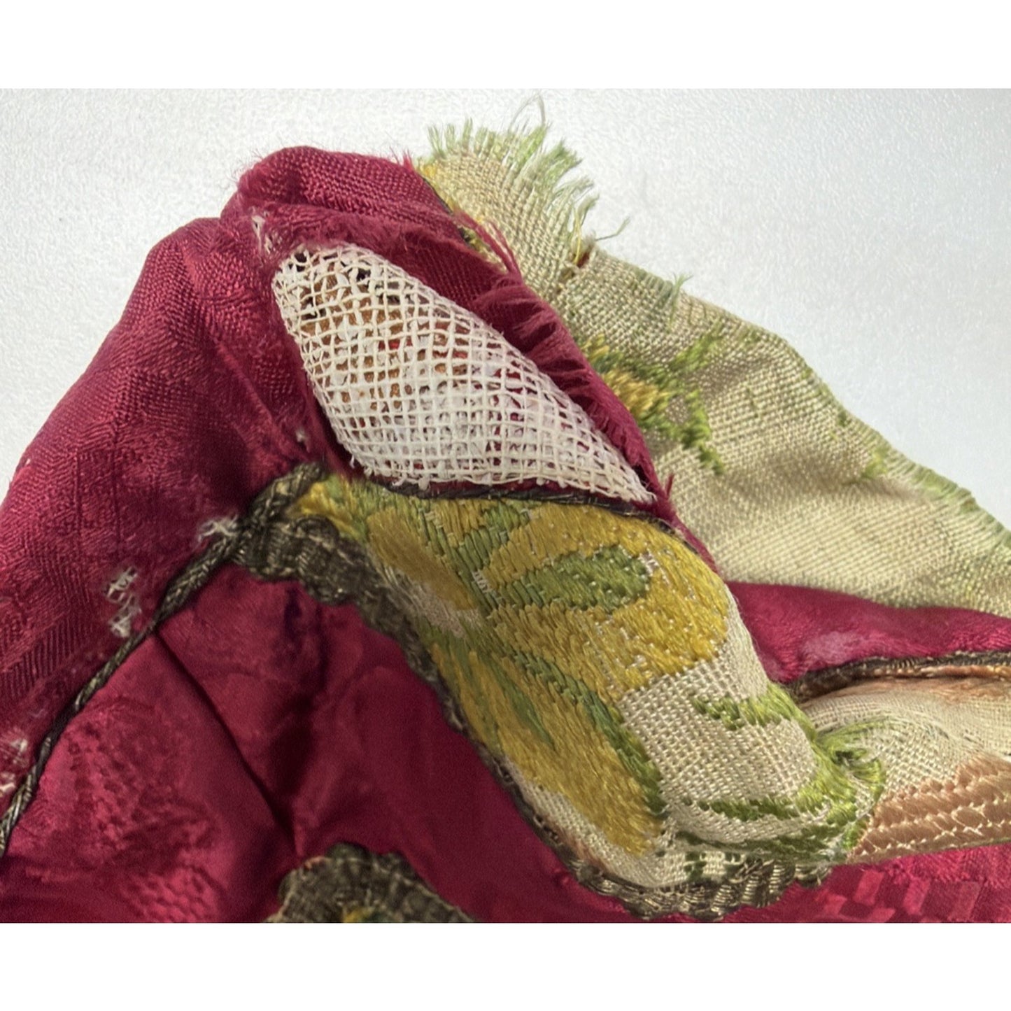 Antique Repousse Metal Frame Tapestry Needlepoint Evening Bag Silk Lined As Is