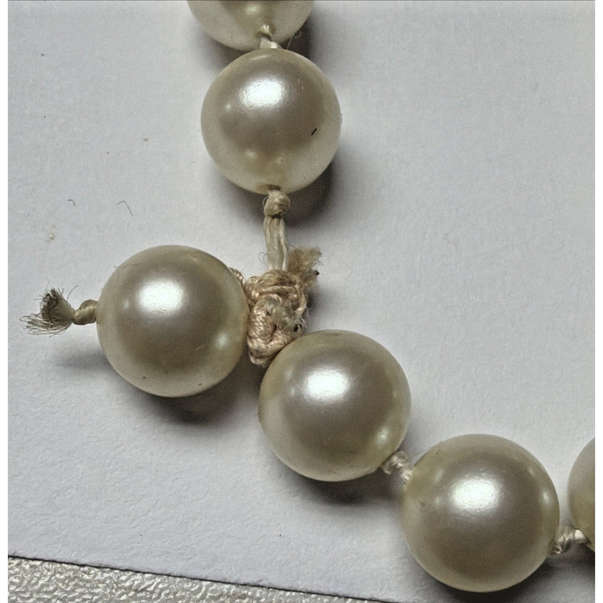 Vintage Long Faux Pearl Necklace Cream Hand Knotted Garland As Is Read