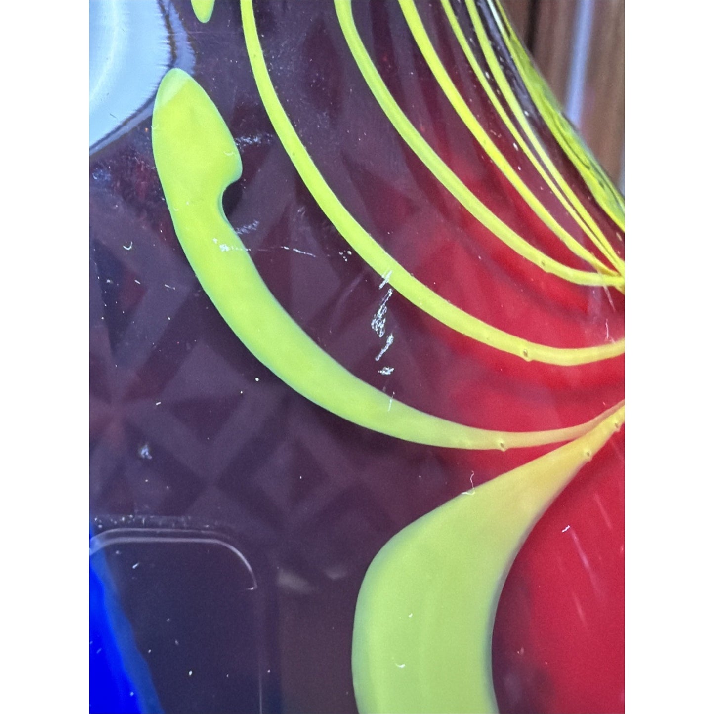 Abstract Cased Art Glass Vase Millefiori Murrine Vase Cobalt Red Yellow Heavy
