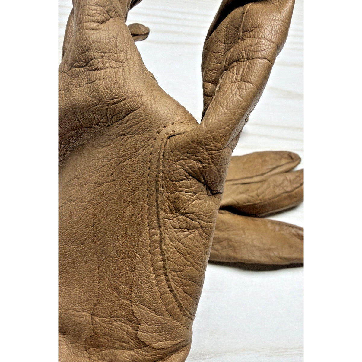 Vintage Womens Astor One Italy Tan Leather Gloves Silk Lined Long As Is Sz 7.5