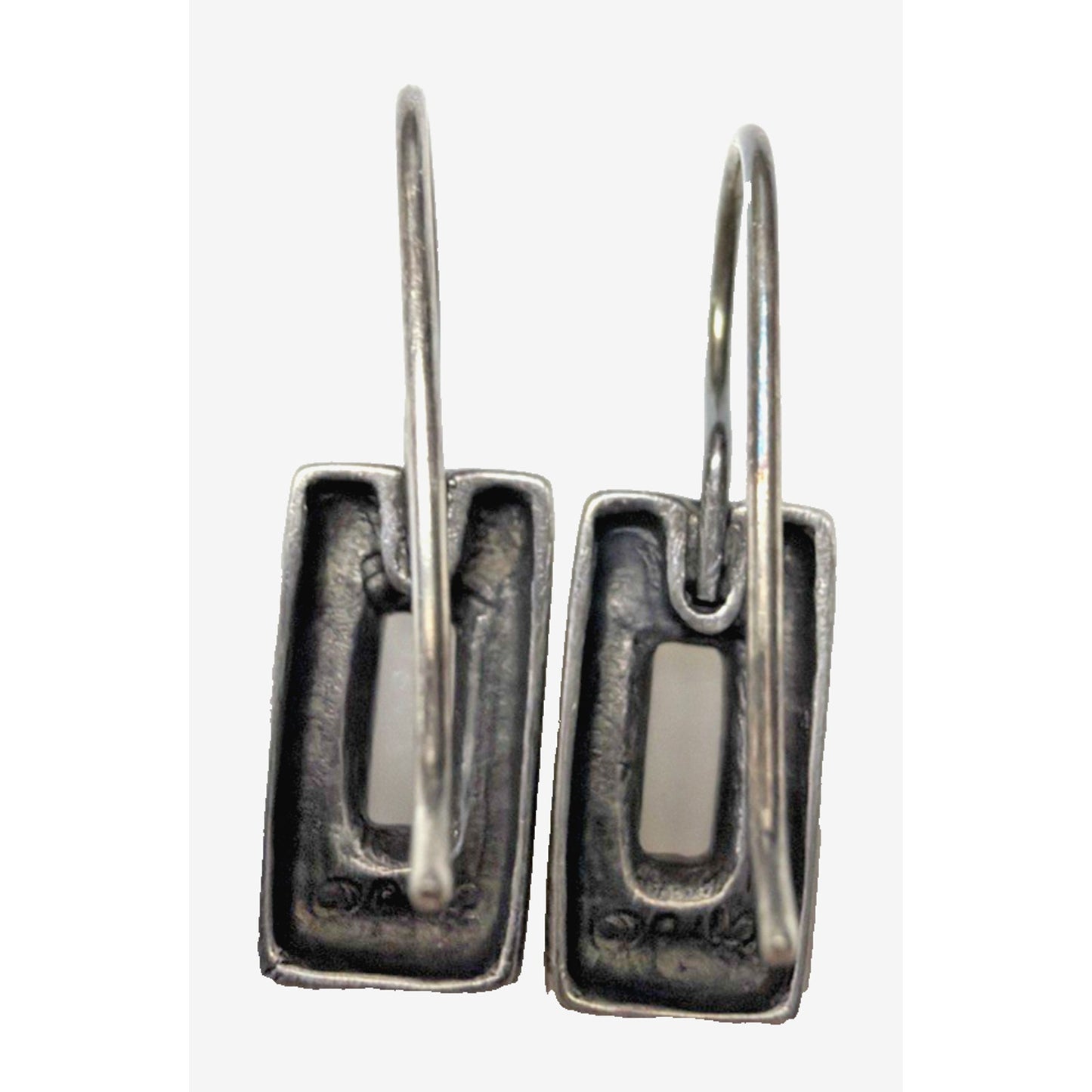 Vintage Sterling Silver 925 Modernist Rectangle Picture Frame Earrings Hook