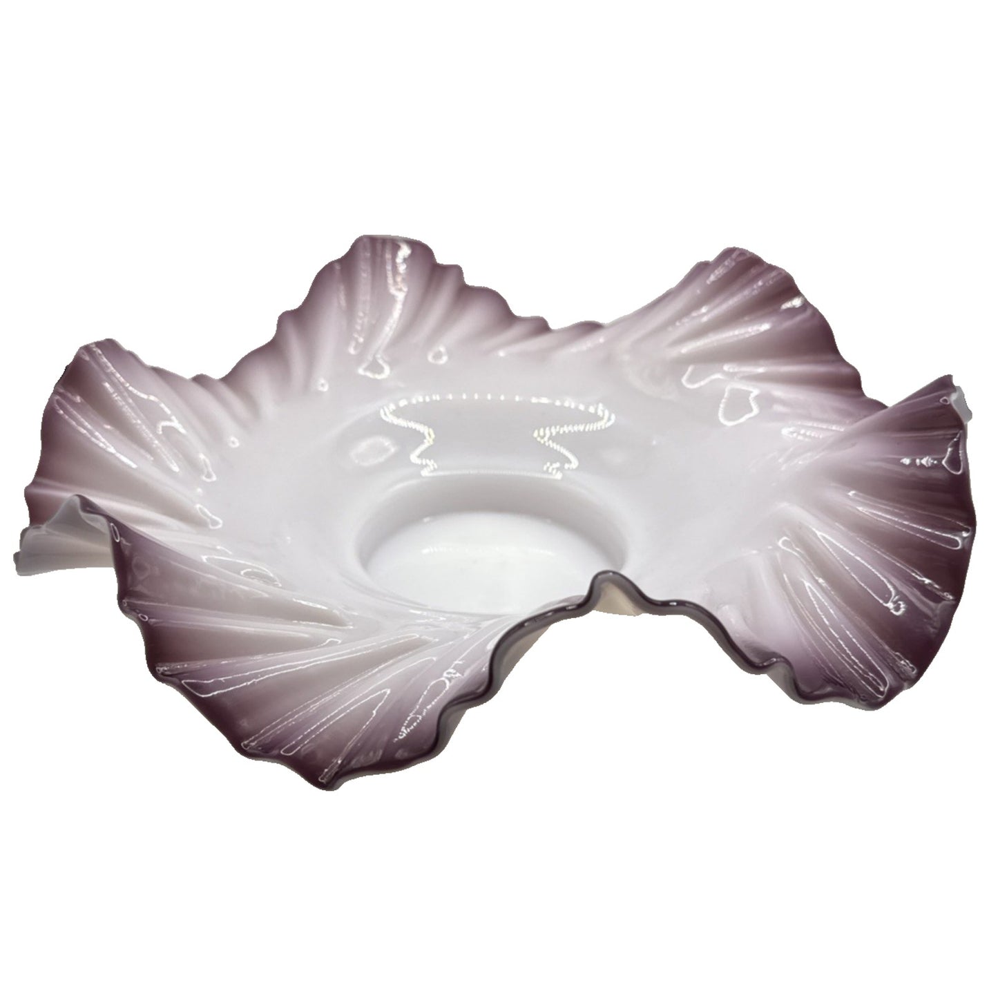 Victorian Brides Basket Bowl Purple Ruffled Wavy Rim Opalescent Glass