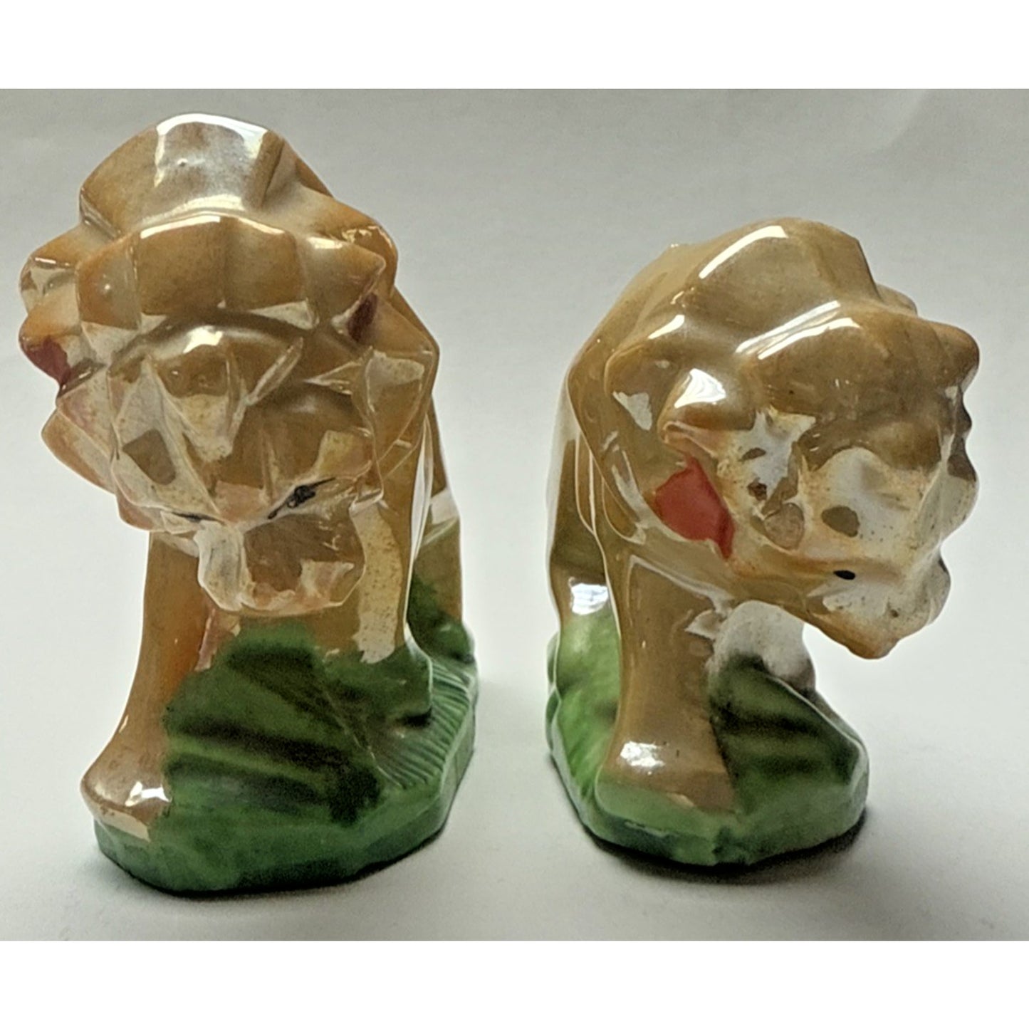 Vtg MCM Lot Of 2 Lion Pin Cushion Lusterware Painted Japan READ