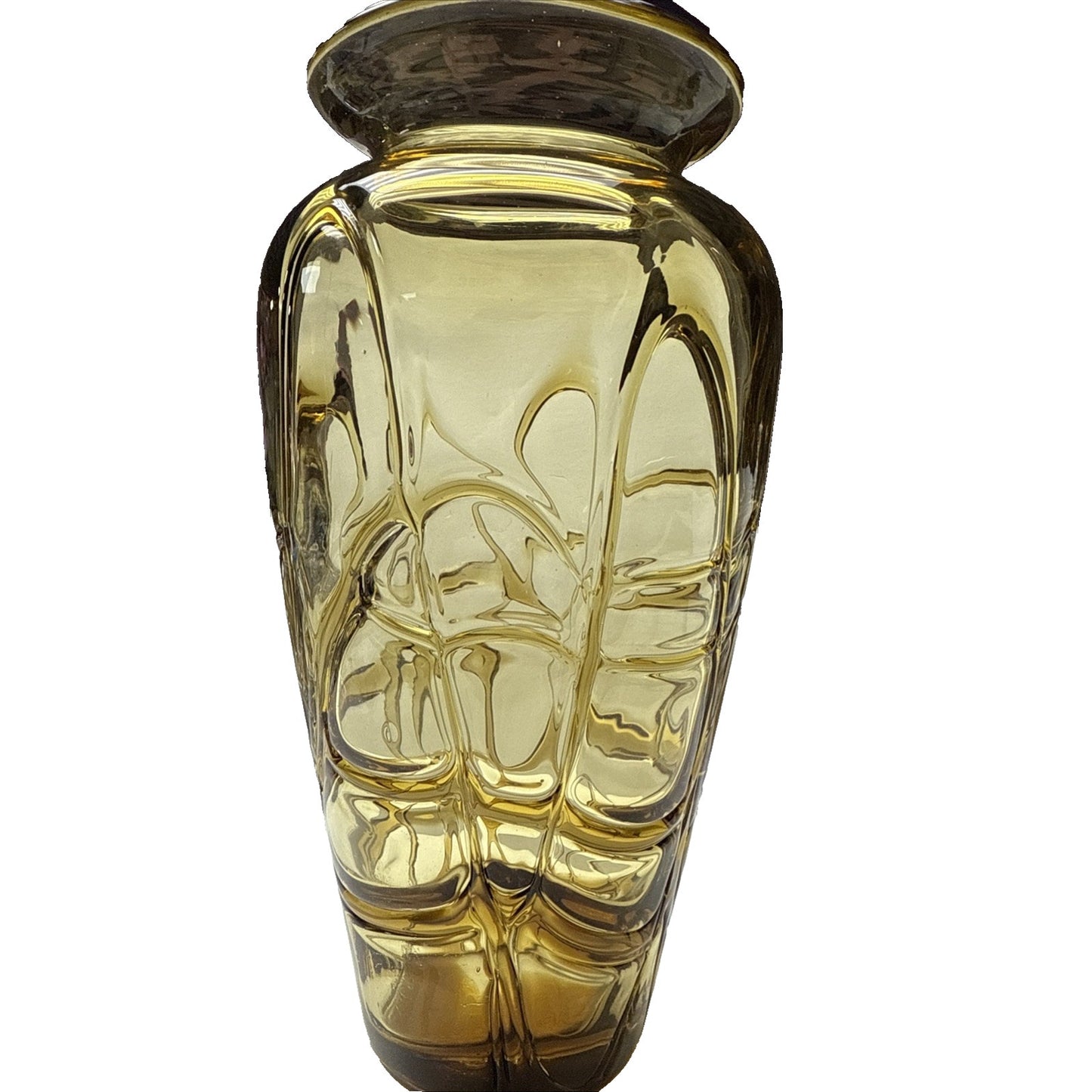 MCM Amber Blown Art Glass Vase Webbed Spider Vine Threaded Abstract