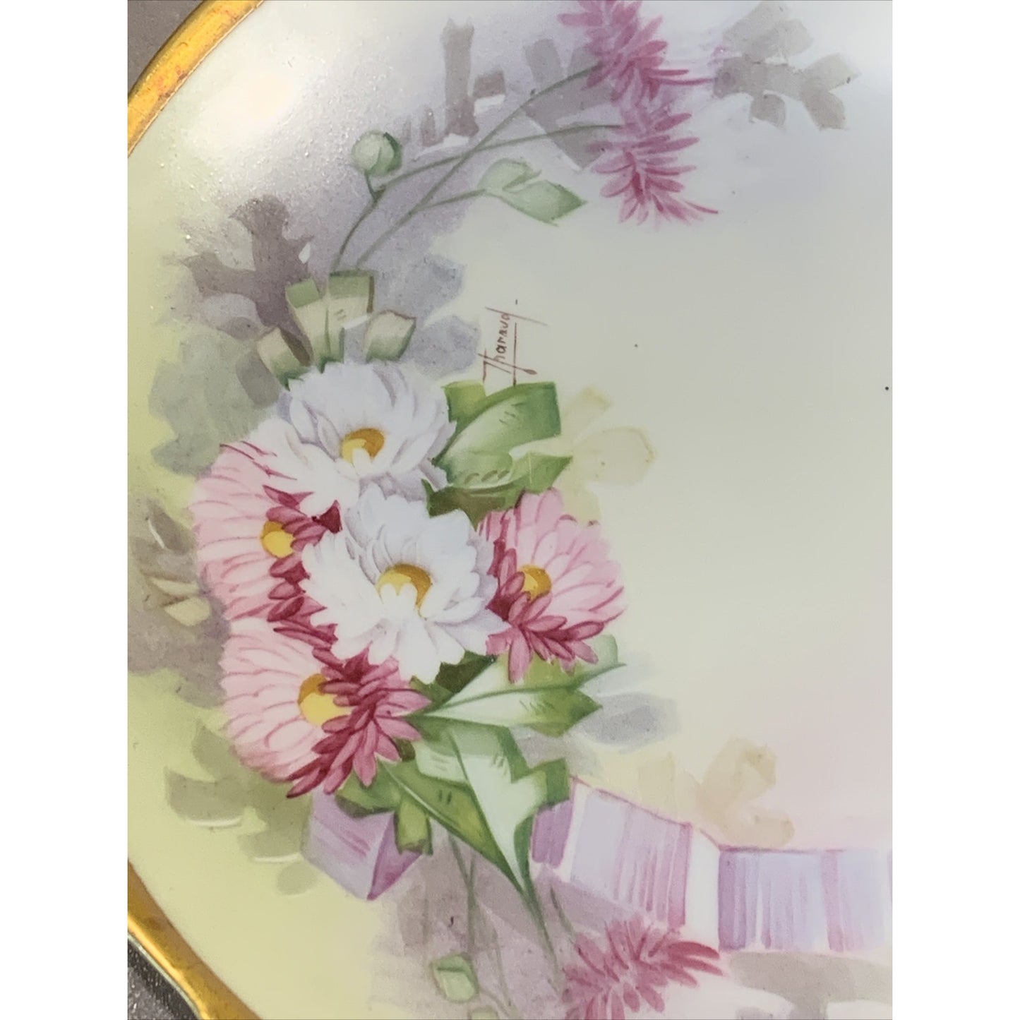 Old GD & Cie Avenir Limoges Hand Painted Plate Floral Gold Rim Signed Tharaud