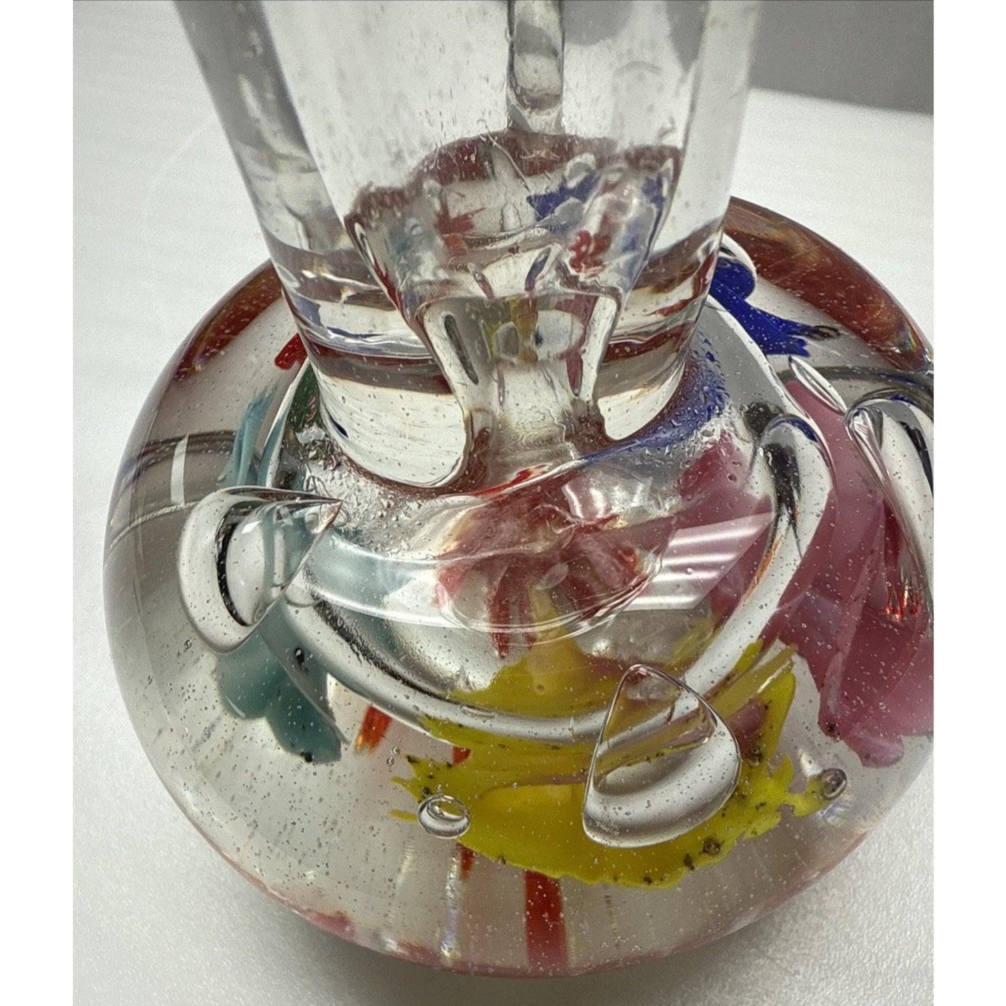 Vtg Marigold Glassware Co Decanter Cruet Blown Glass Flower Paperweight As Is