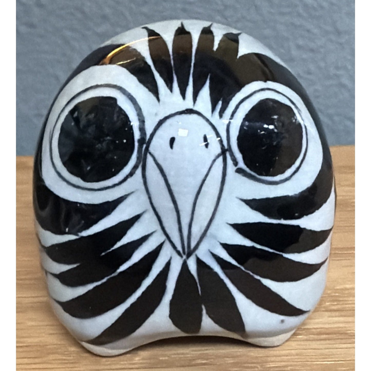 Vintage Mexican Tonala Pottery Owl Hand Painted Glazed Floral Signed As Is
