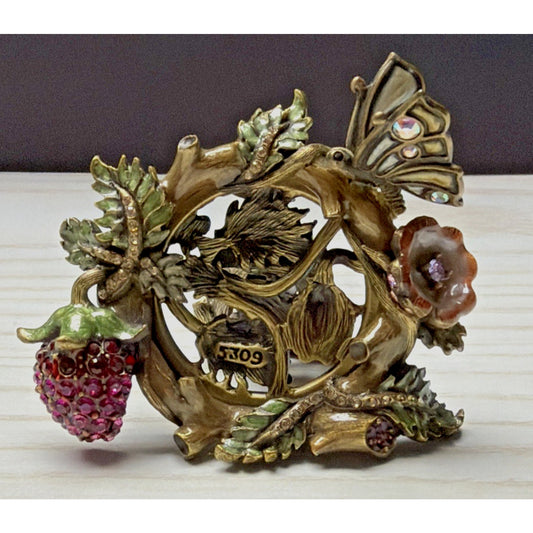 Jay Strongwater Flora Fauna Picture Frame Butterfly Strawberry Swarovski As Is