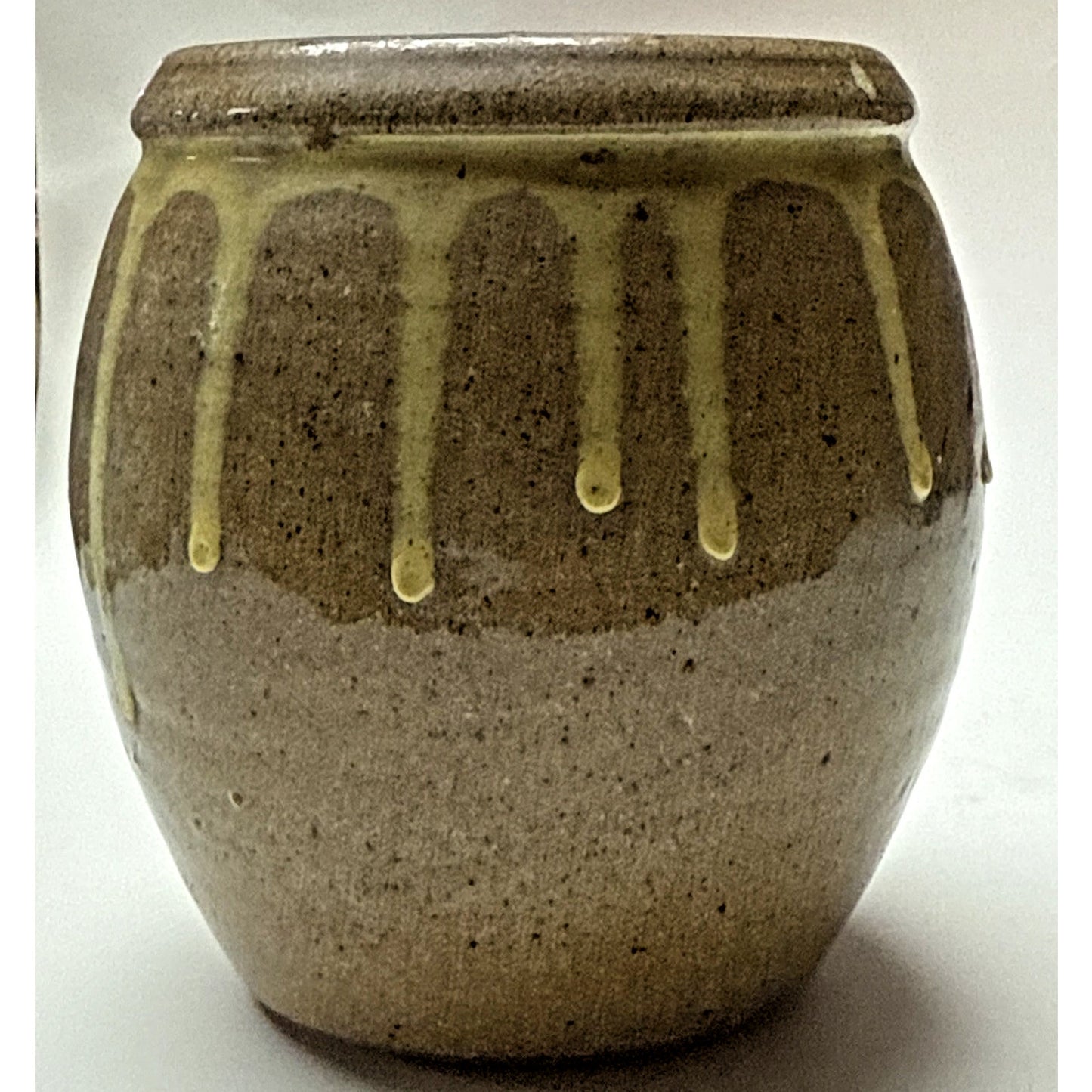 Vtg Studio Art Pottery Drip Glaze Honey Pot Jar Cache Pot Vase Stoneware Signed