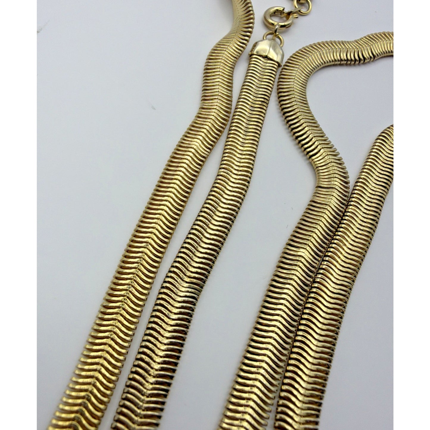 Vintage Gold Tone Herringbone Flat Snake Chain Necklace 30"