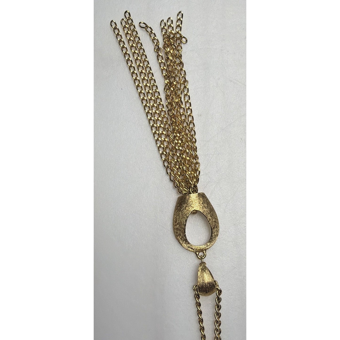 Vintage Gold Tone Brushed Leaf Waterfall Pendant Tassel Necklace