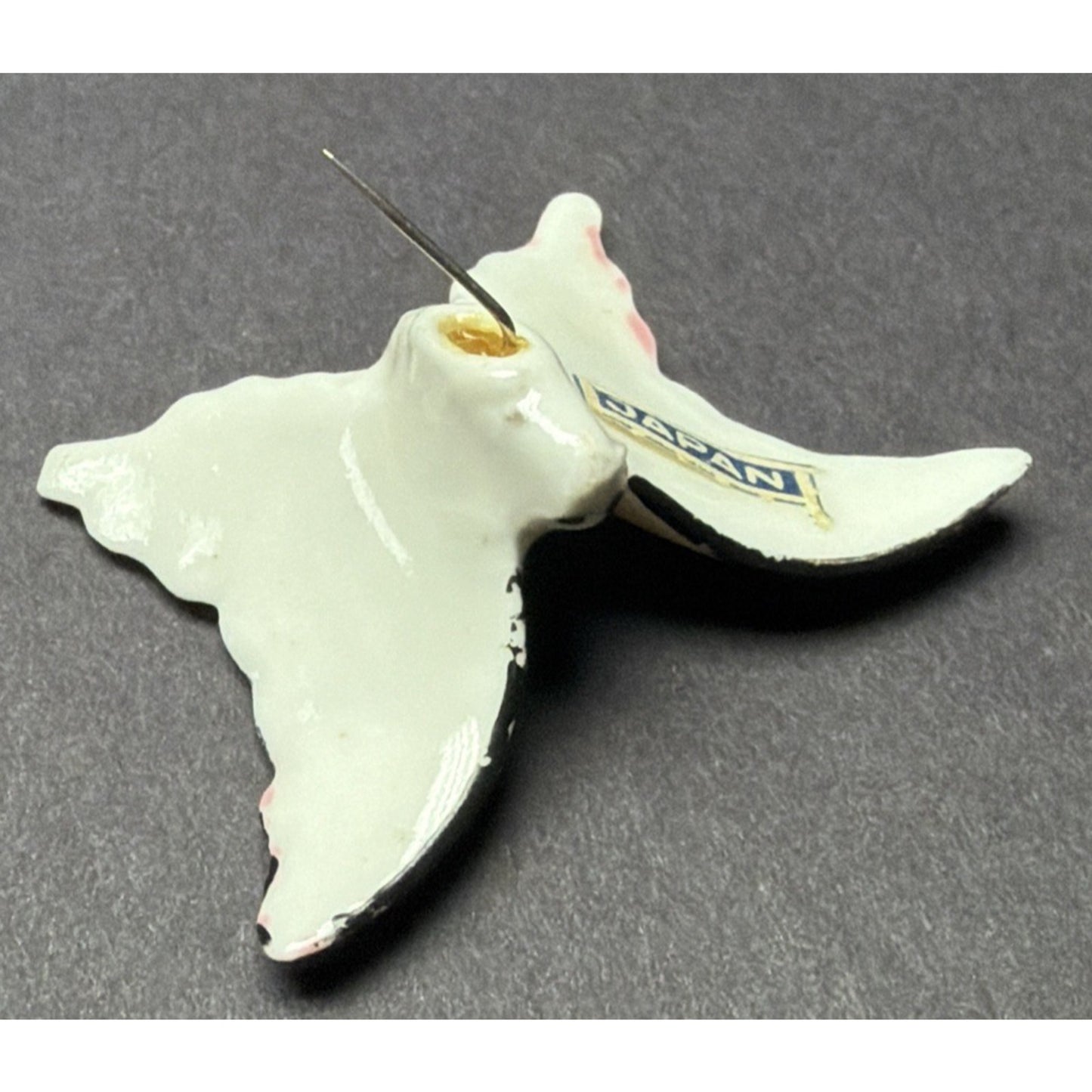 Vintage Hand Painted Porcelain Butterfly Pin Pink Black Monarch Japan