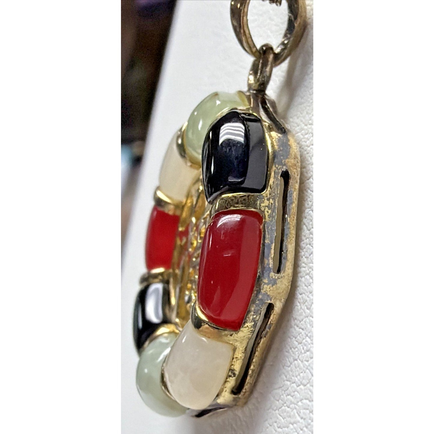 Joseph Cleary JC Asian Good Luck Pendant Multistone Donut Plated Necklace Read