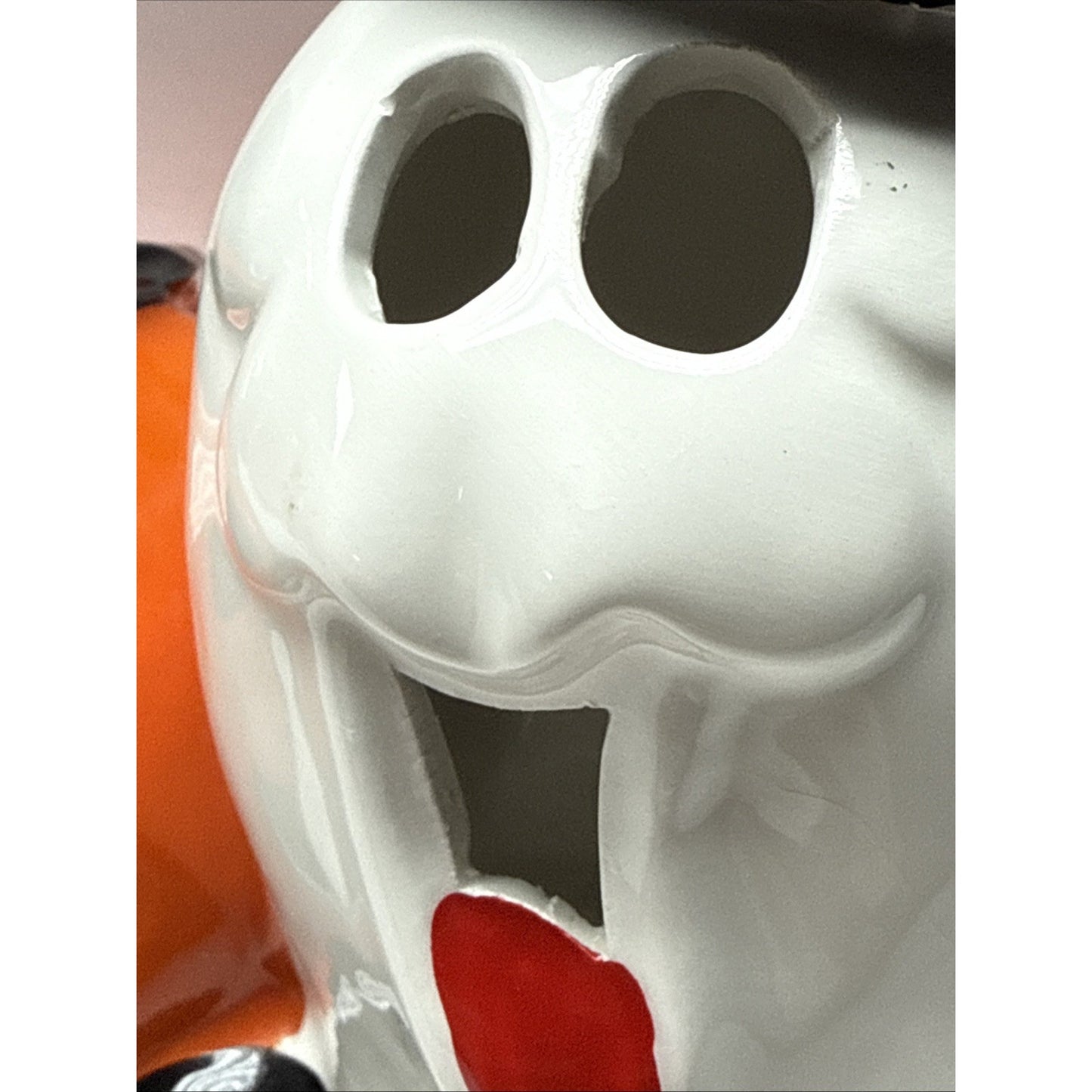 Vtg PR Taiwan Jack O Lantern Pumpkin Ghost Porcelain Figurine Lamp Painted As-Is