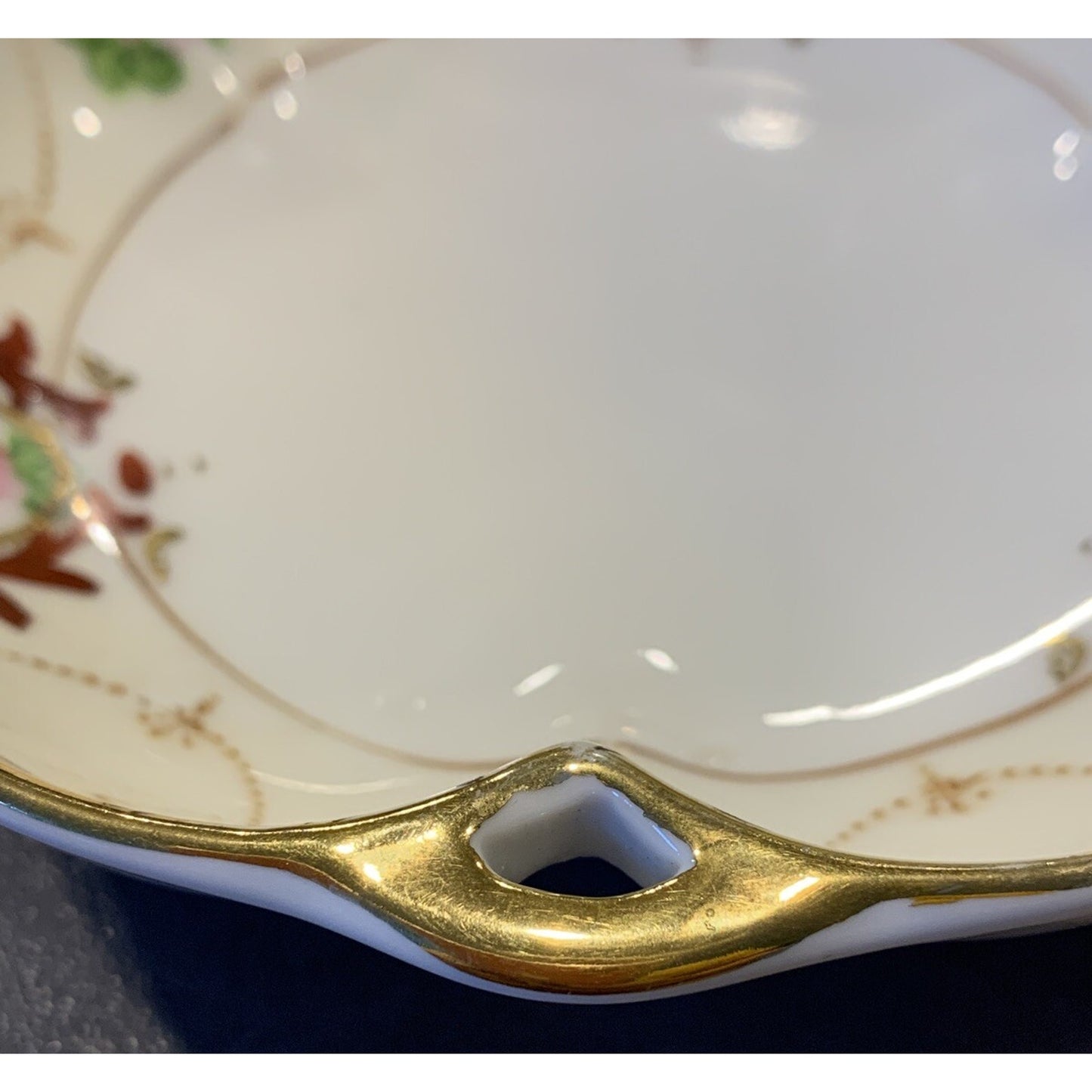 Noritake Morimura Japan Hand Painted Roses Floral Bowl Reticulated Handles Gold