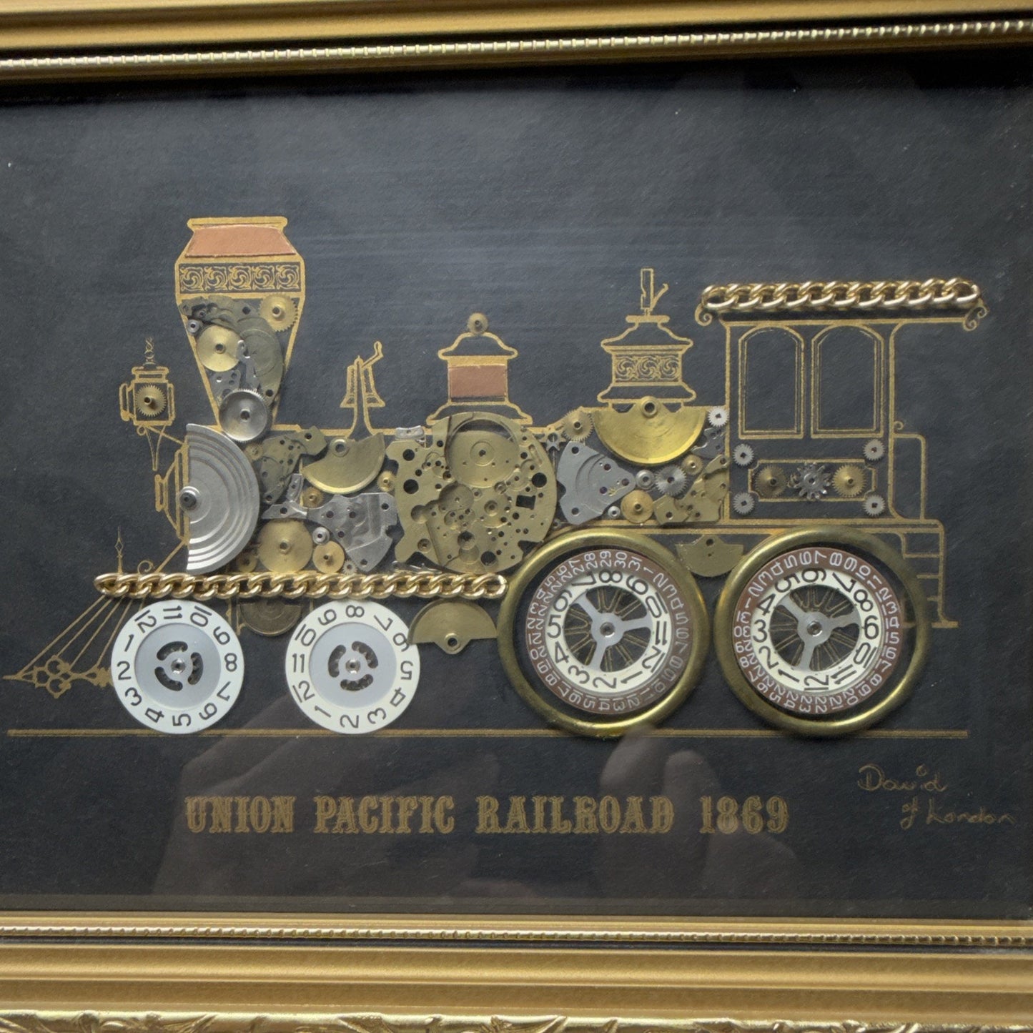 Vintage David of London Union Pacific Railroad Horological Gold Framed Art As Is
